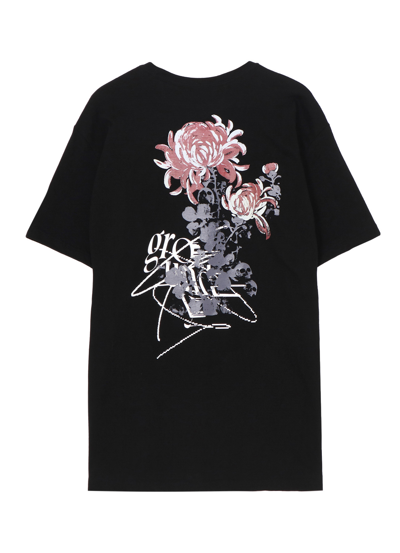 COTTON JERSEY SKULL FLOWER T-SHIRT