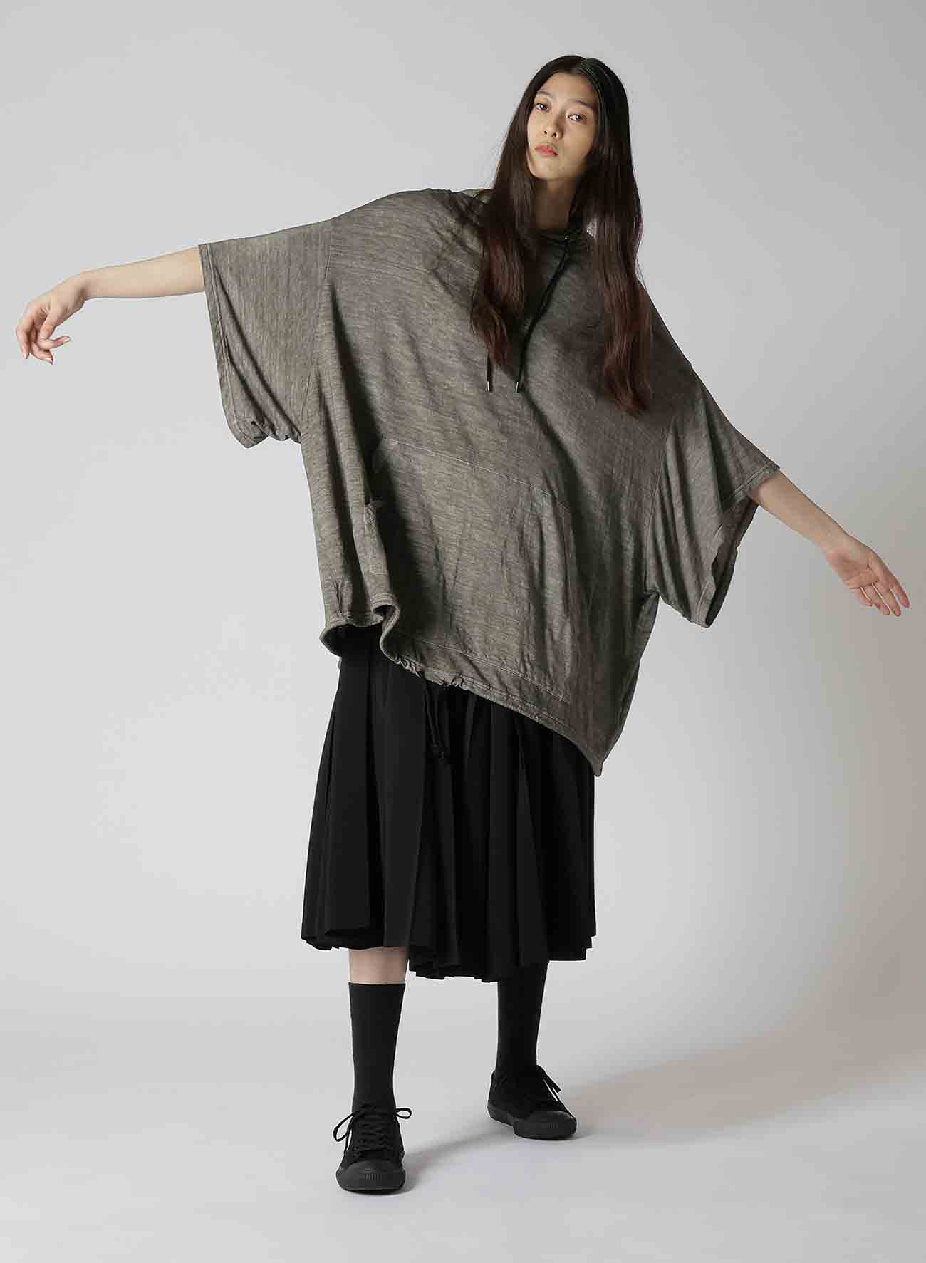 SUMI INK-DYED LINEN JERSEY THREE-QUARTER SLEEVE PULLOVER