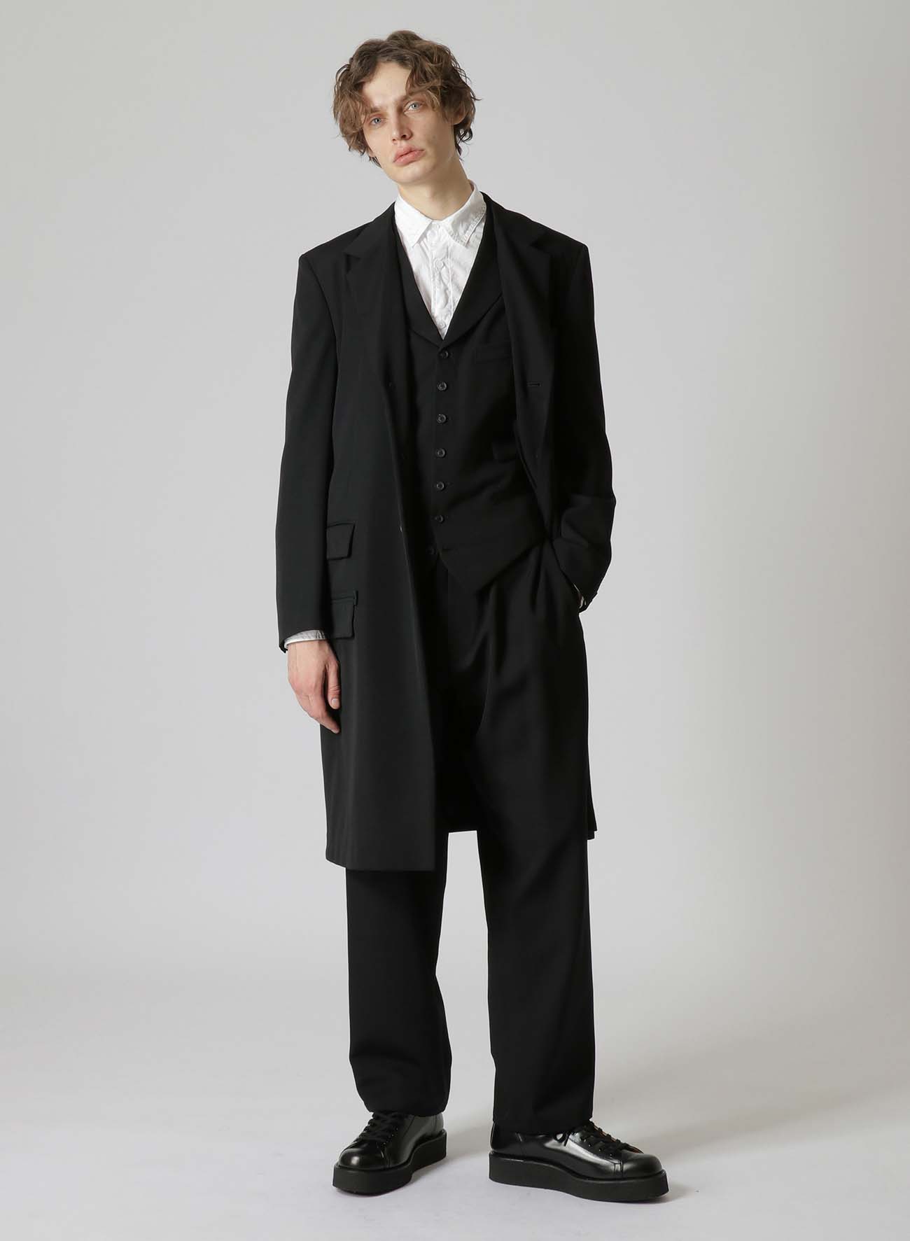 REGULATION W/GABARDINE 3BUTTON SINGLE NOTCHED LAPEL LONG JACKET