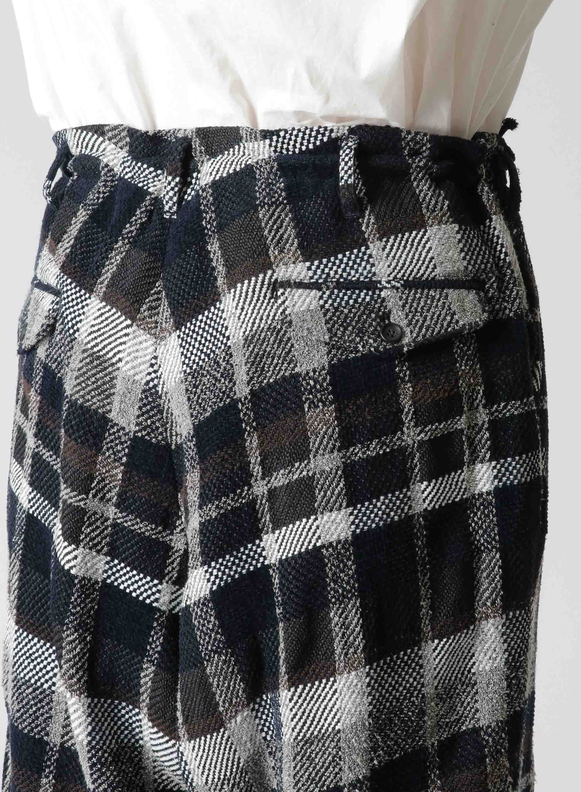 COTTON/PAPER CHECK TWEED PLAID SIDE STRING PANTS