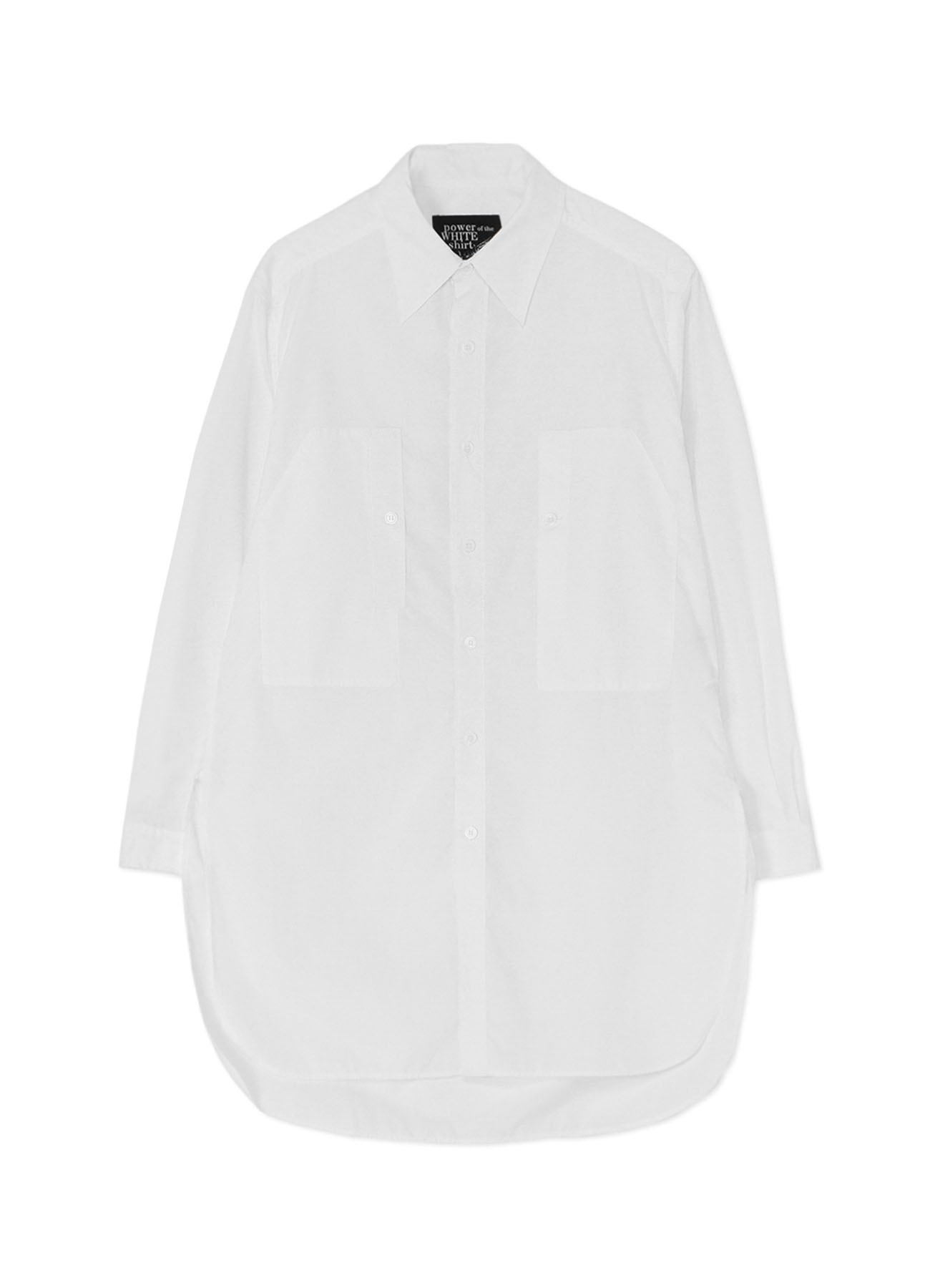 COTTON BROADCLOTH ROUNDED HEM DOUBLE CHEST POCKET SHIRT