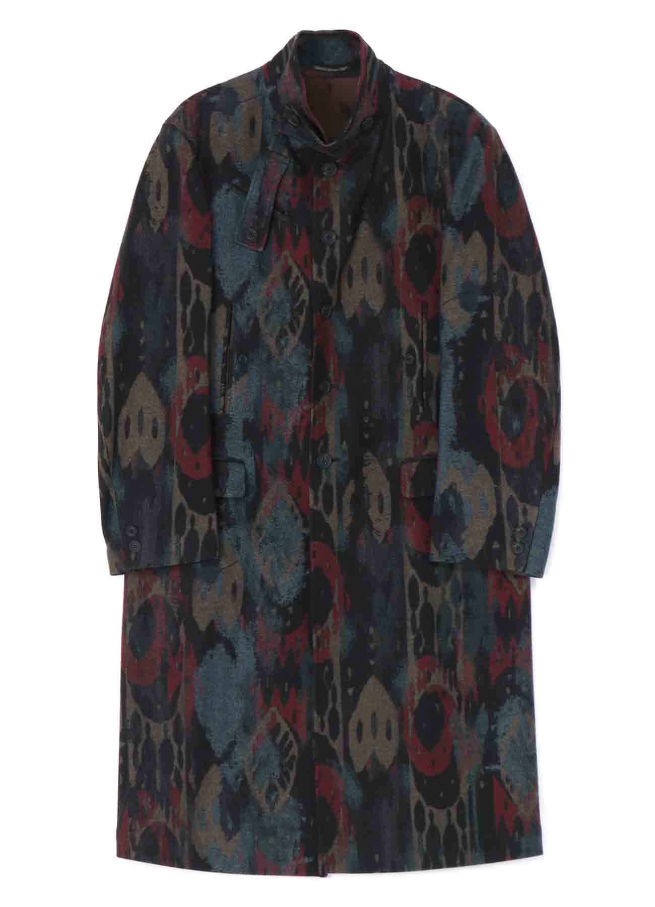 MULTI-COLORED ABSTRACT PATTERN STAND COLLAR COAT