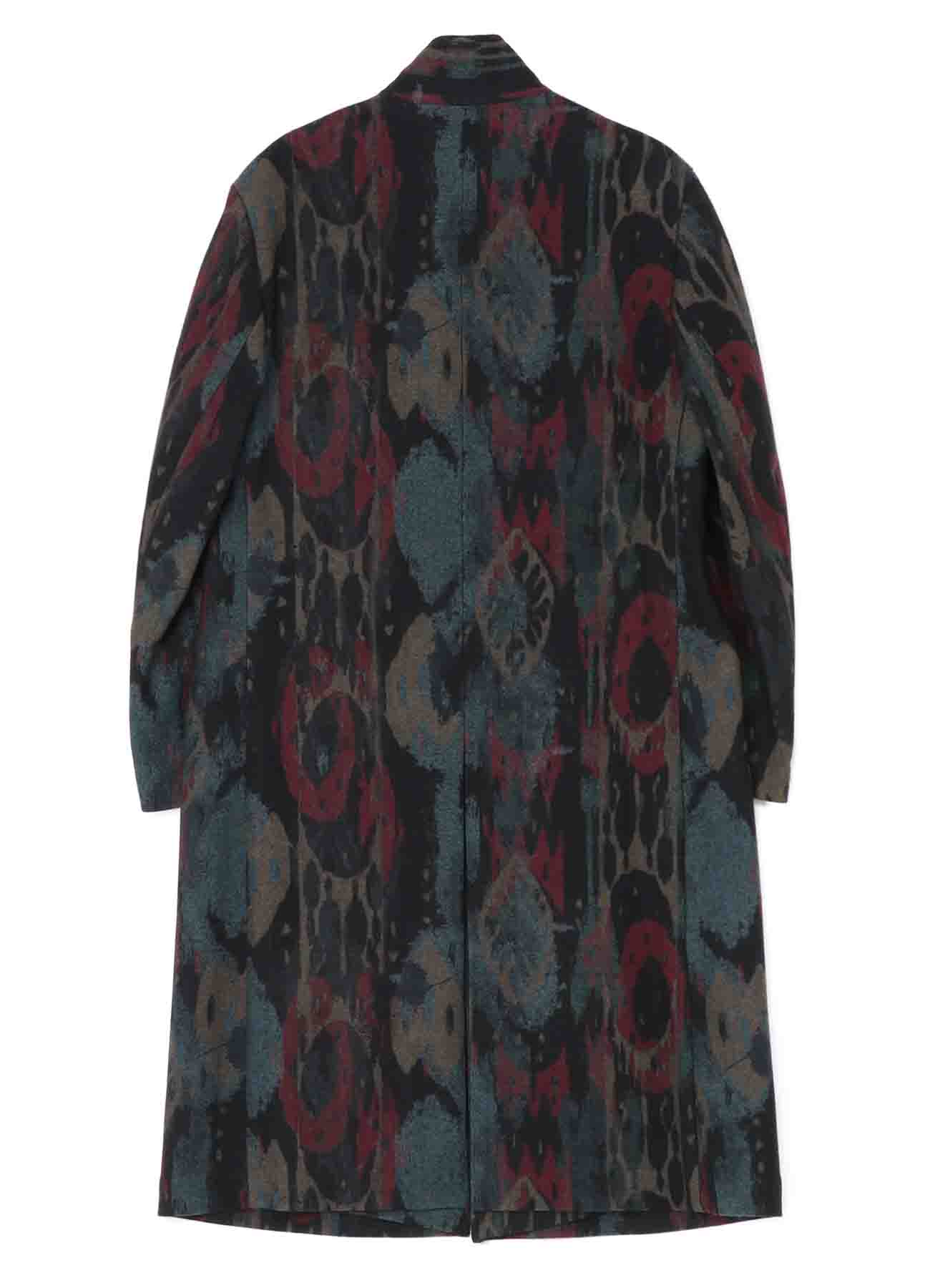 MULTI-COLORED ABSTRACT PATTERN STAND COLLAR COAT(XS Black): Yohji 