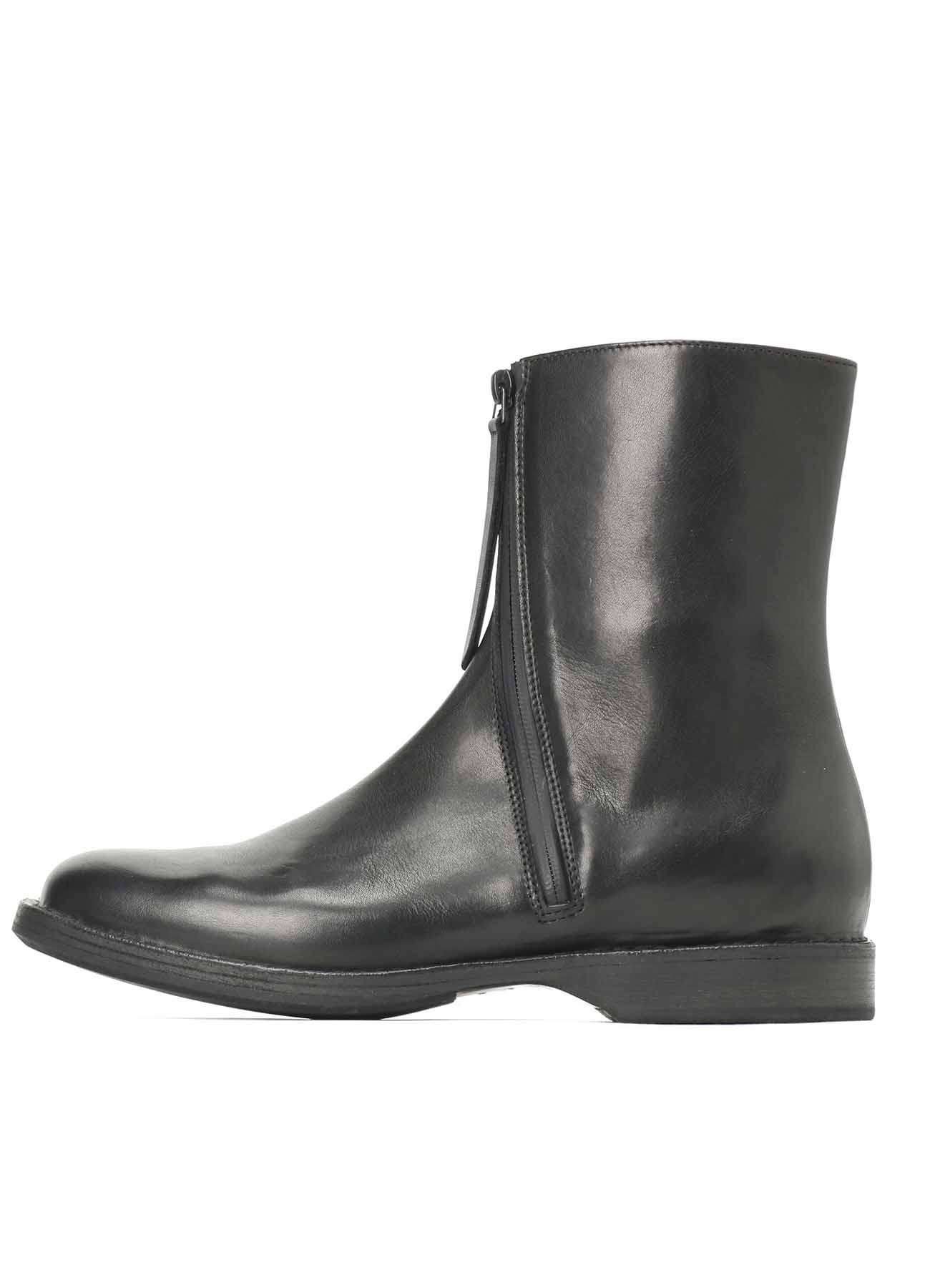 WAXED CALF LEATHER CURVED ZIPPER BOOTS(26 Black): Vintage｜THE 