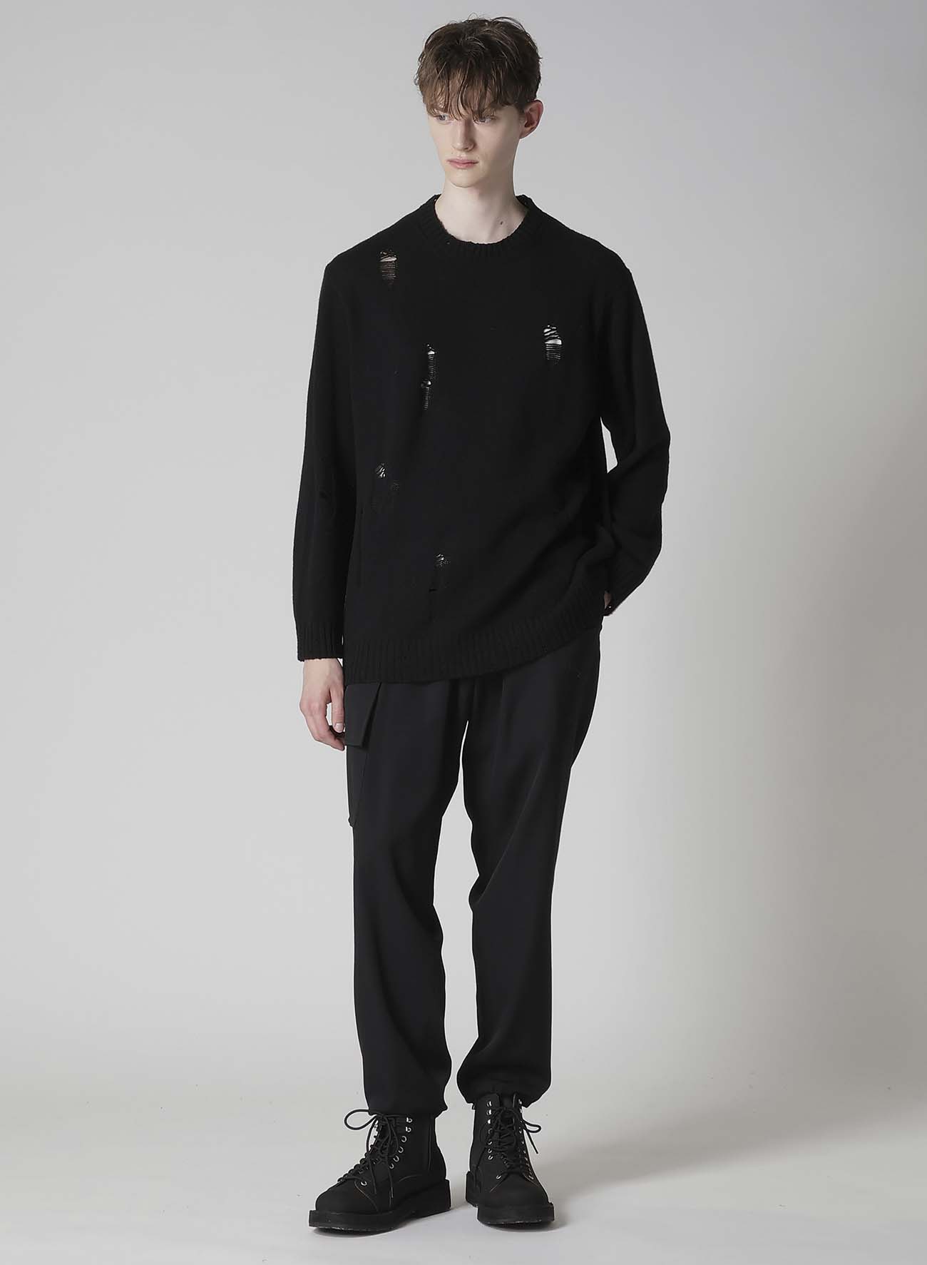 PLAIN STITCH CRASHED ROUND NECK PULLOVER