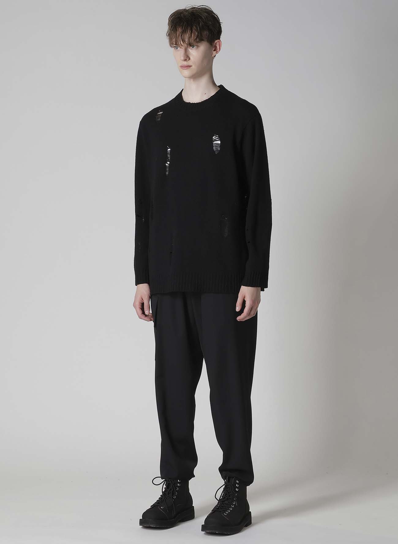 PLAIN STITCH CRASHED ROUND NECK PULLOVER
