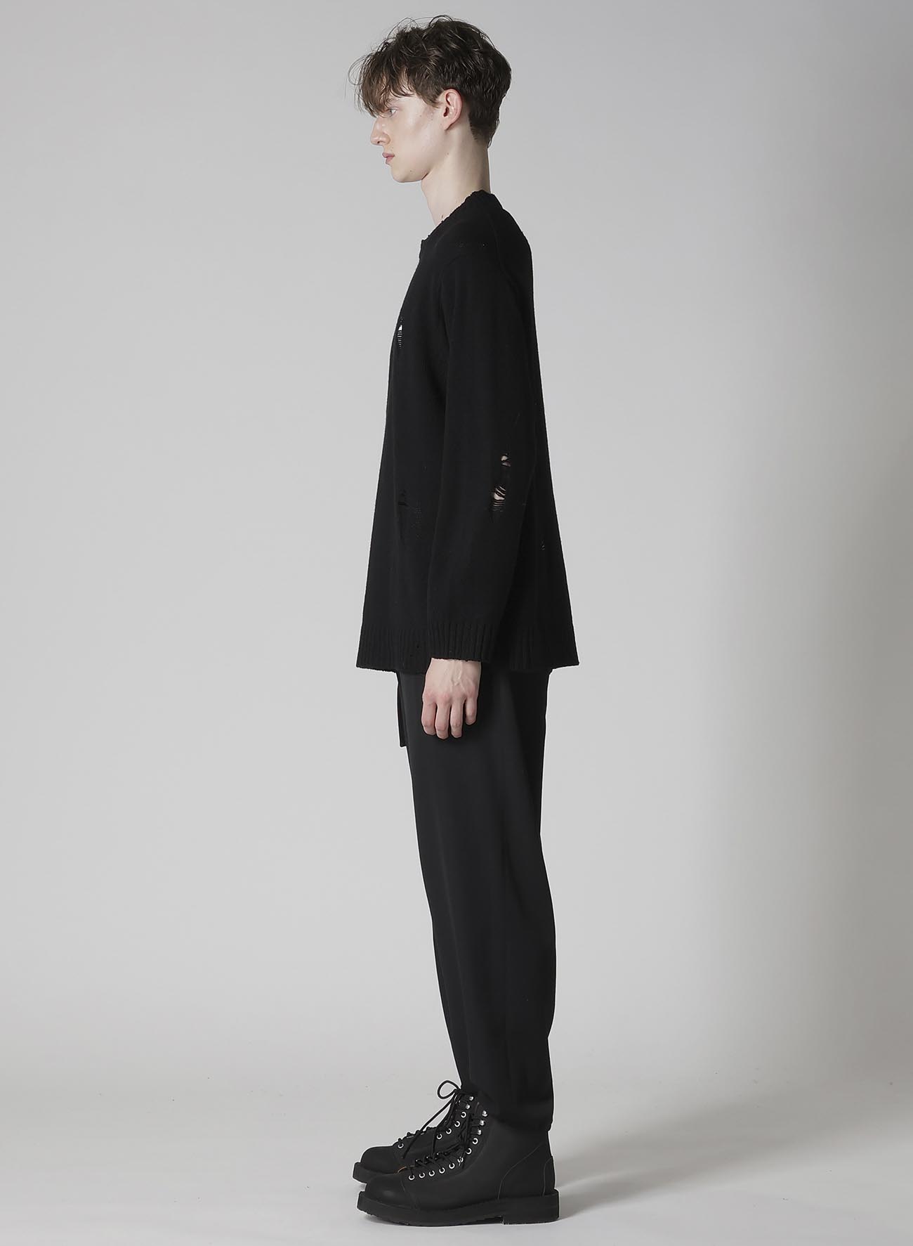 PLAIN STITCH CRASHED ROUND NECK PULLOVER