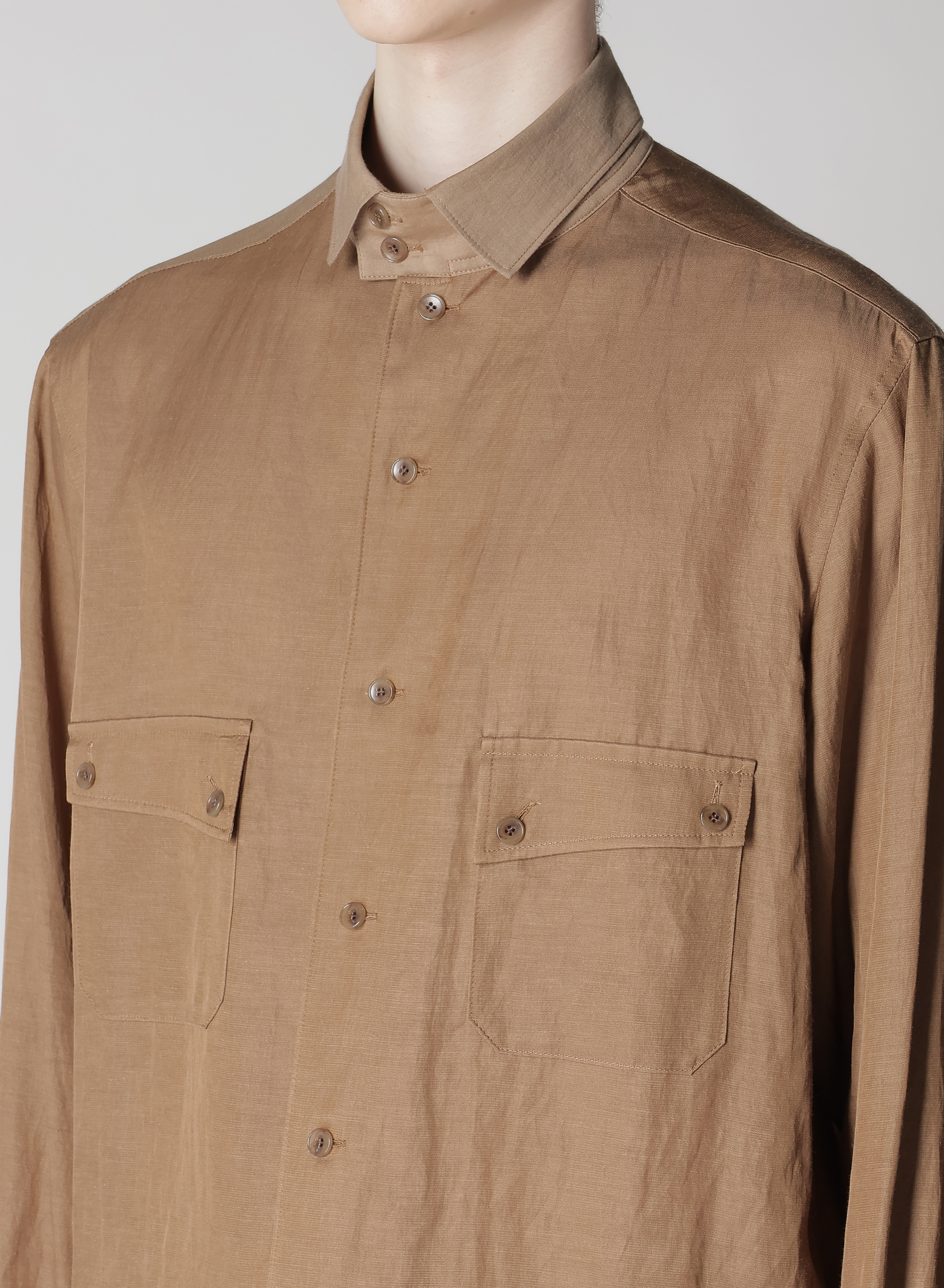 Cu/C/FLAX STAND COLLAR SHIRT