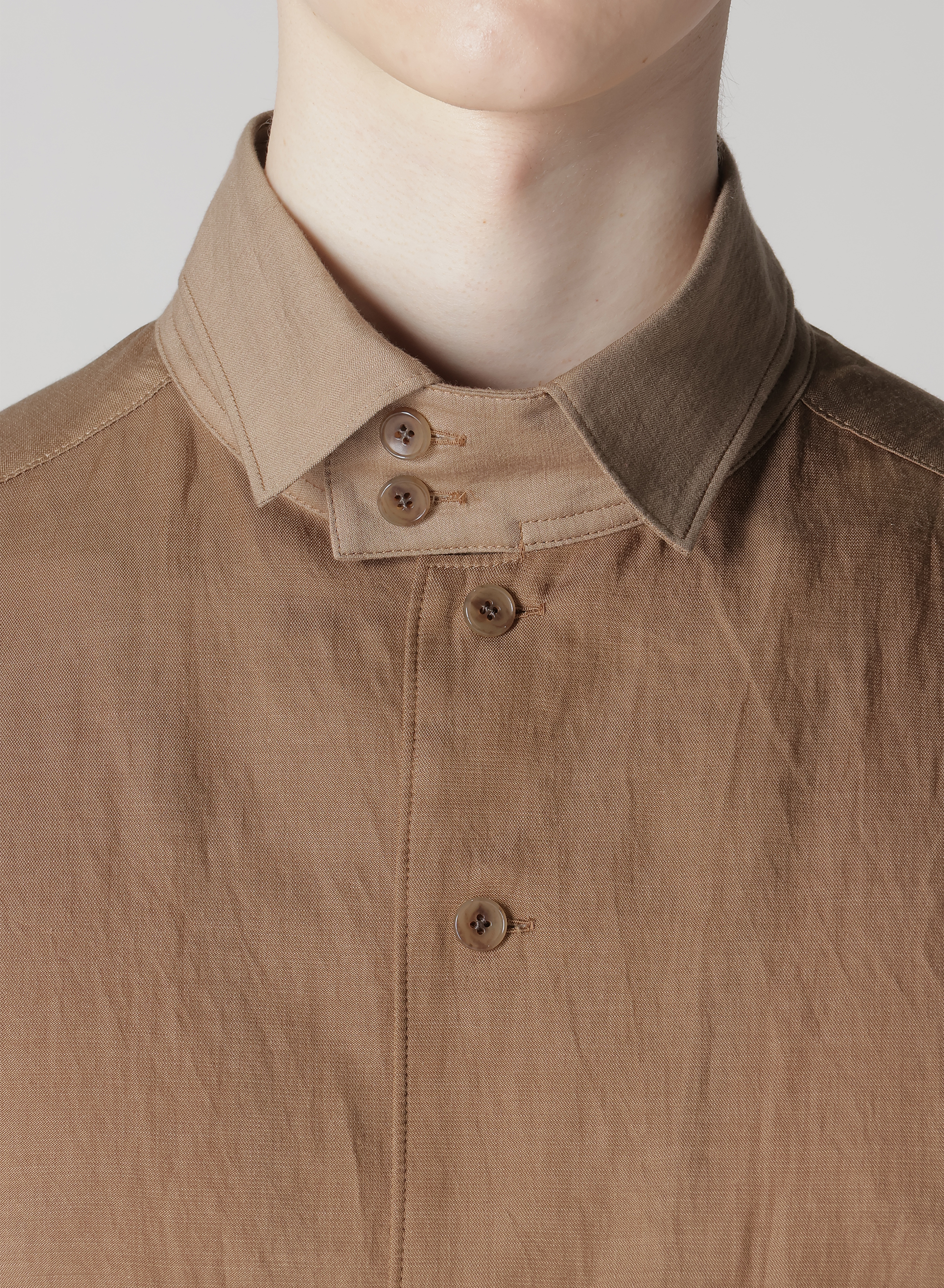 Cu/C/FLAX STAND COLLAR SHIRT