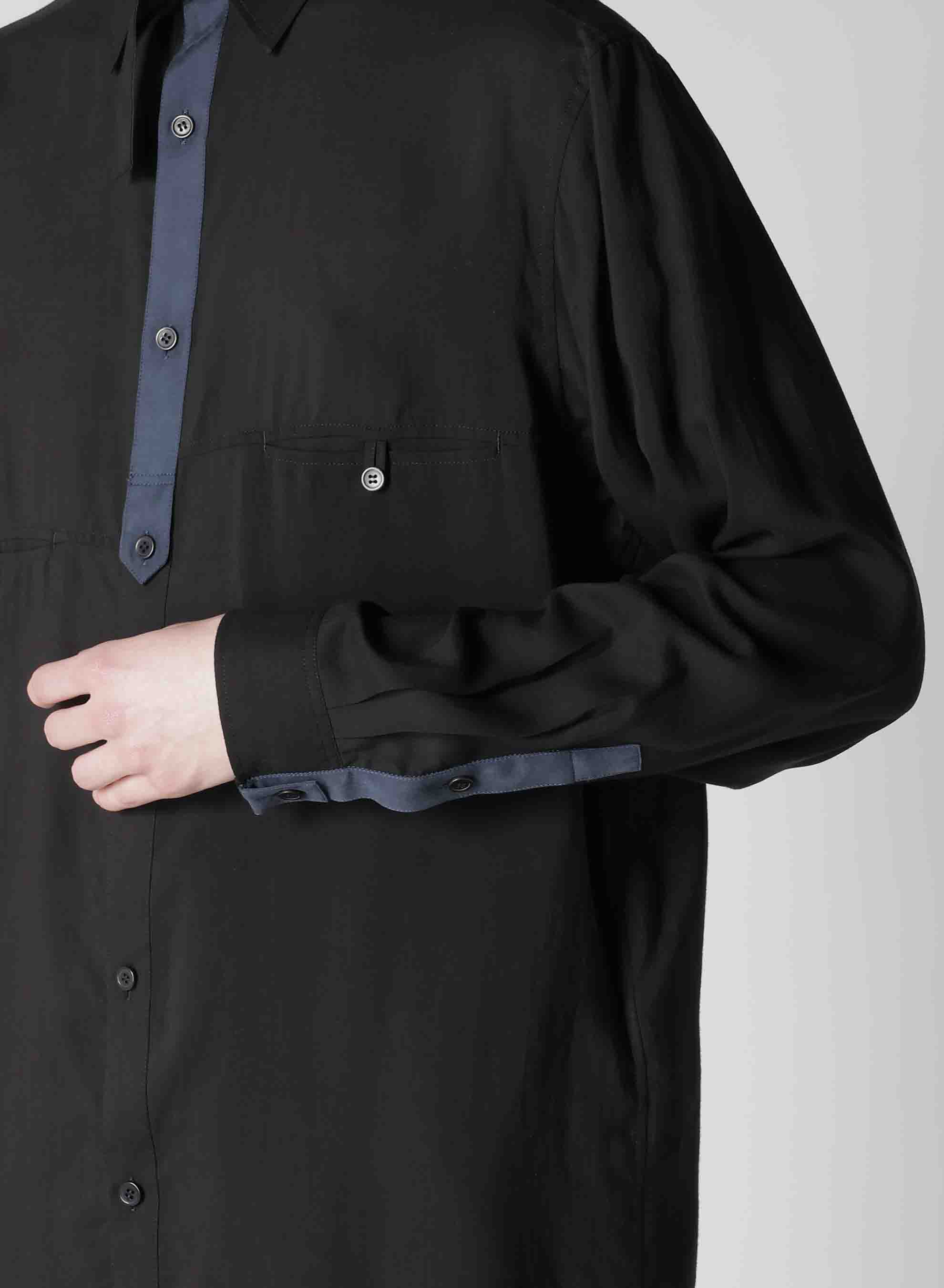 CELLULOSE LOAN CHEST PANEL BLOUSE WITH NAVY CLOTH