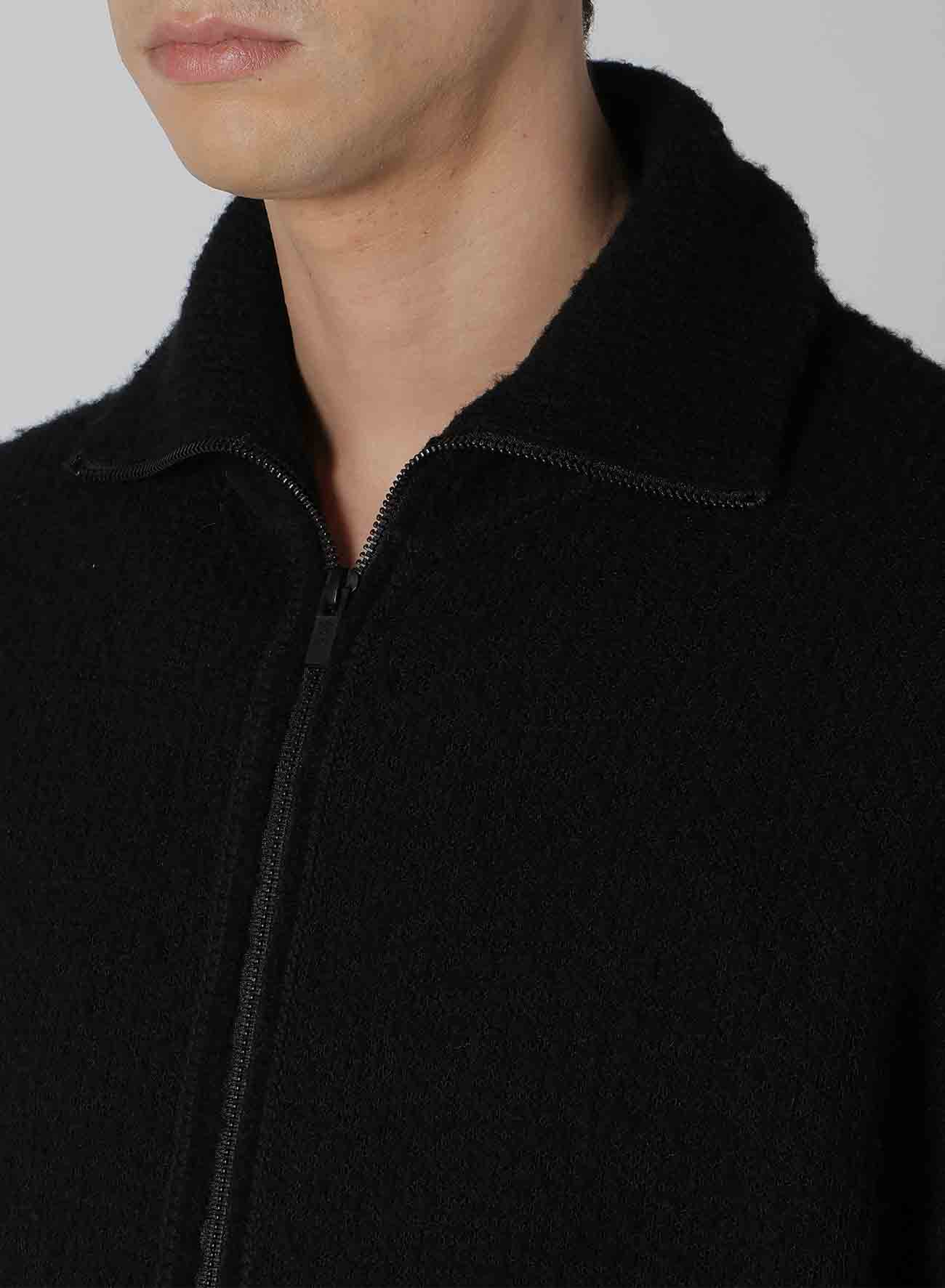 8G KNOTTED KNIT UNEVEN POCKET ZIP CARDIGAN