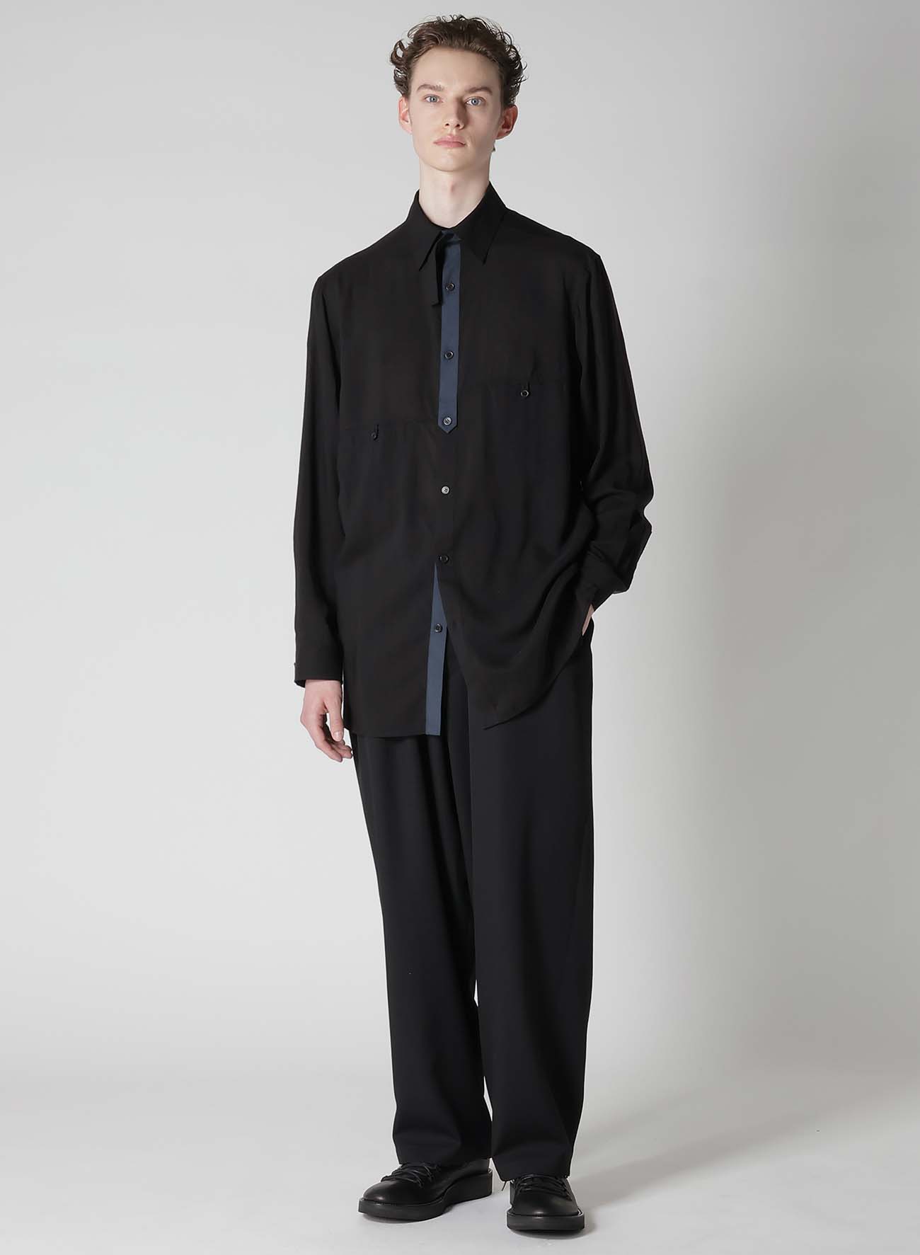 WOOL GABARDINE SIDE TUCK PANTS