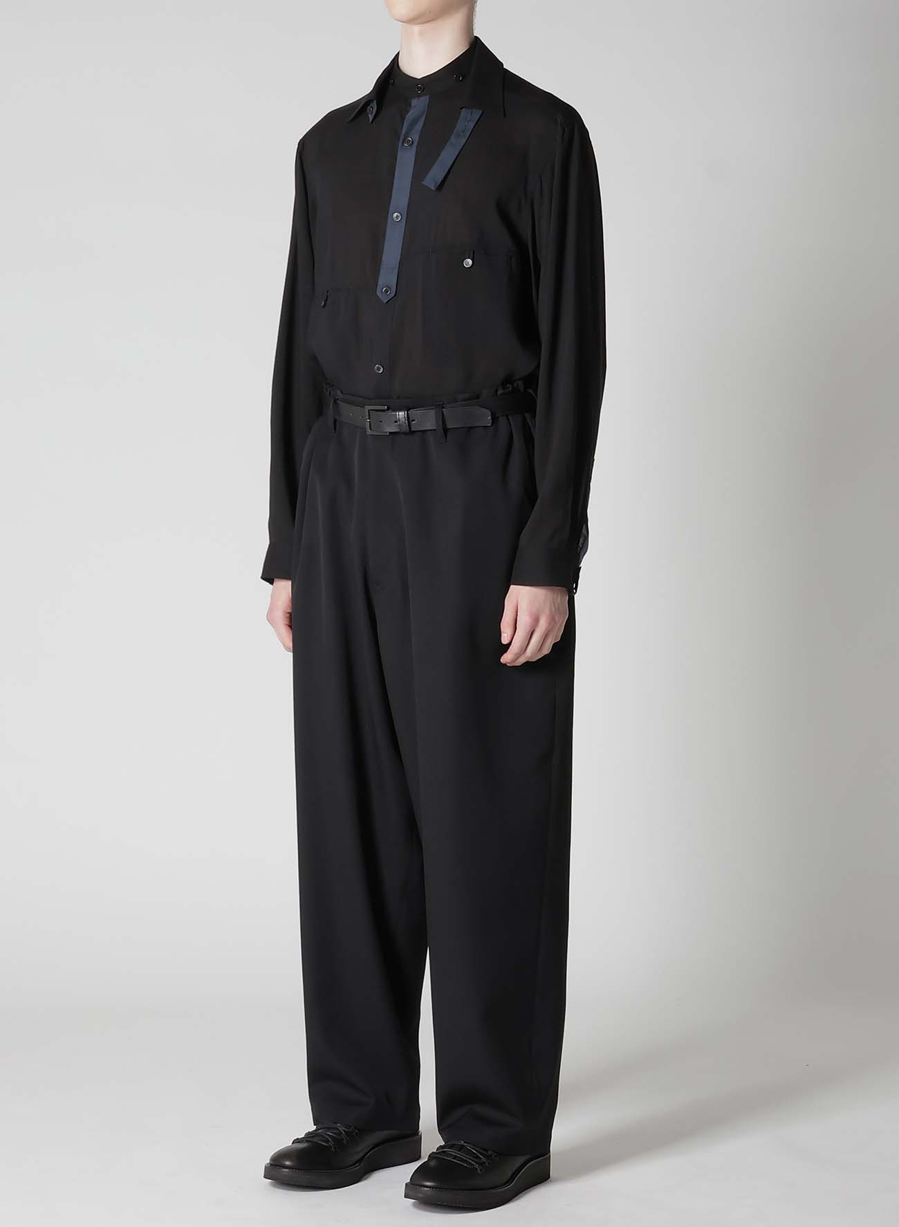 WOOL GABARDINE SIDE TUCK PANTS