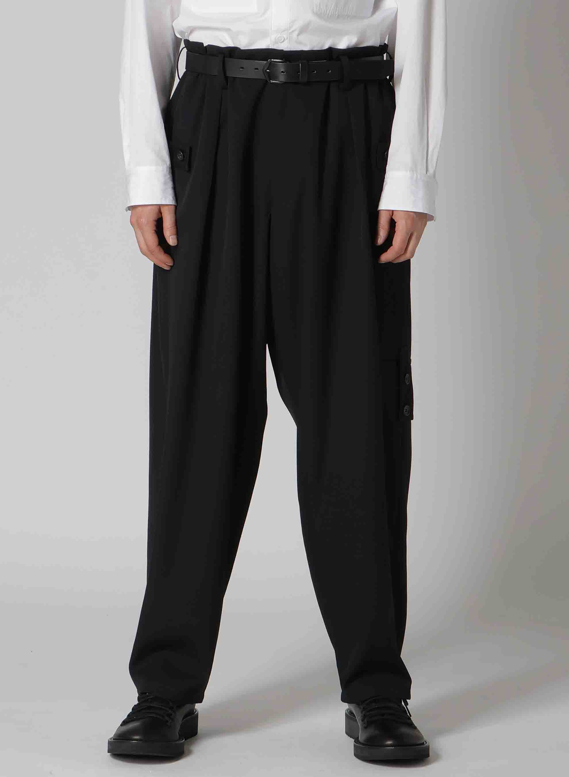 WOOL GABARDINE TUCK TAB PANTS