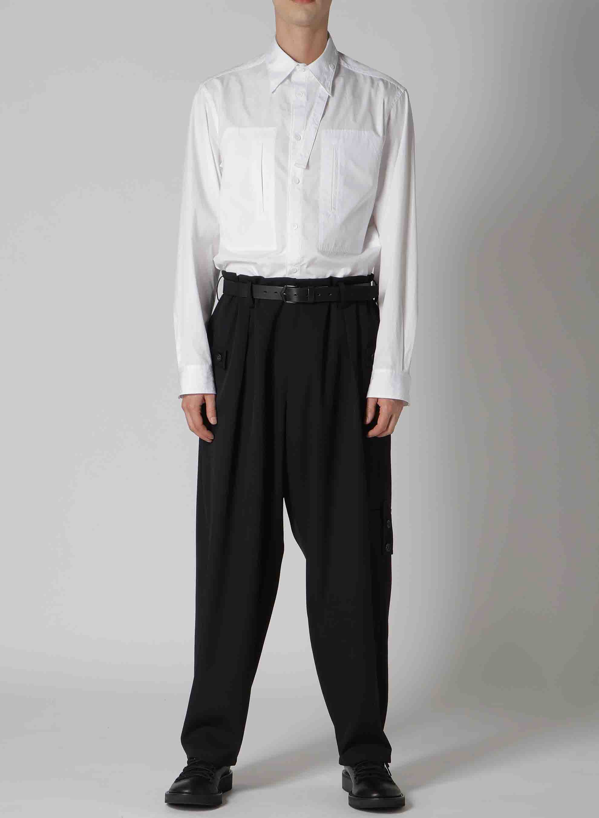 WOOL GABARDINE TUCK TAB PANTS