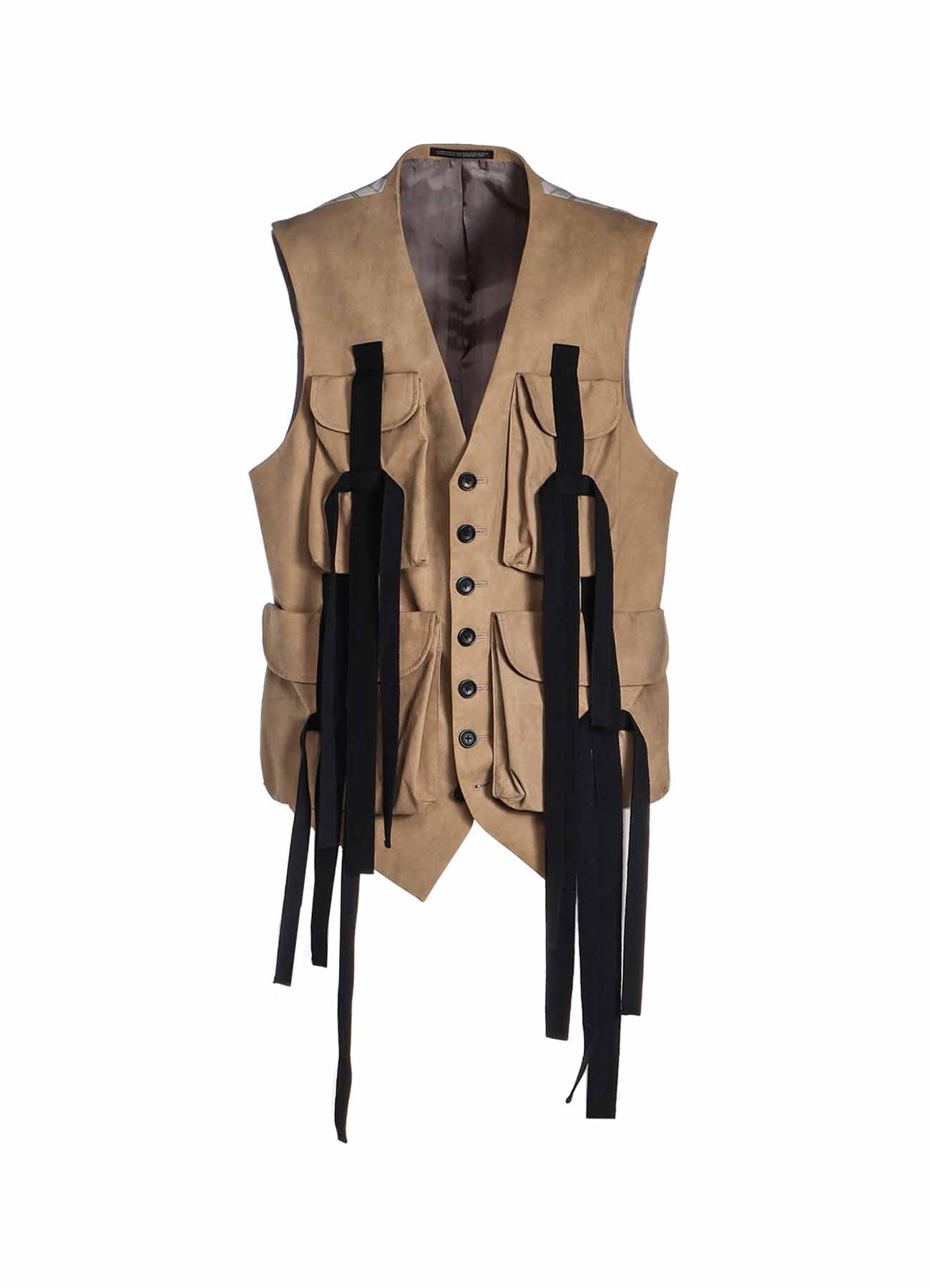 BEIGE NUBUCK LEATHER LONG BELT VEST