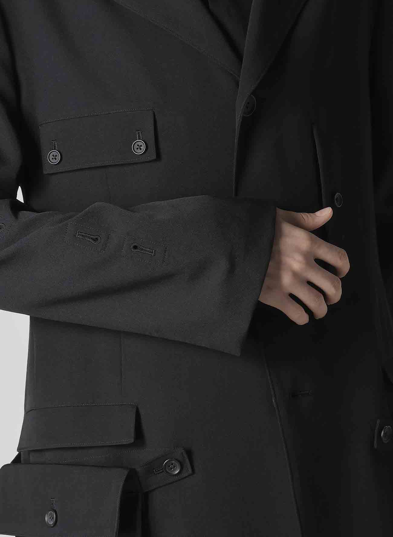 WOOL GABARDINE SLEEVE BUTTON DETACHABLE POCKET JACKET