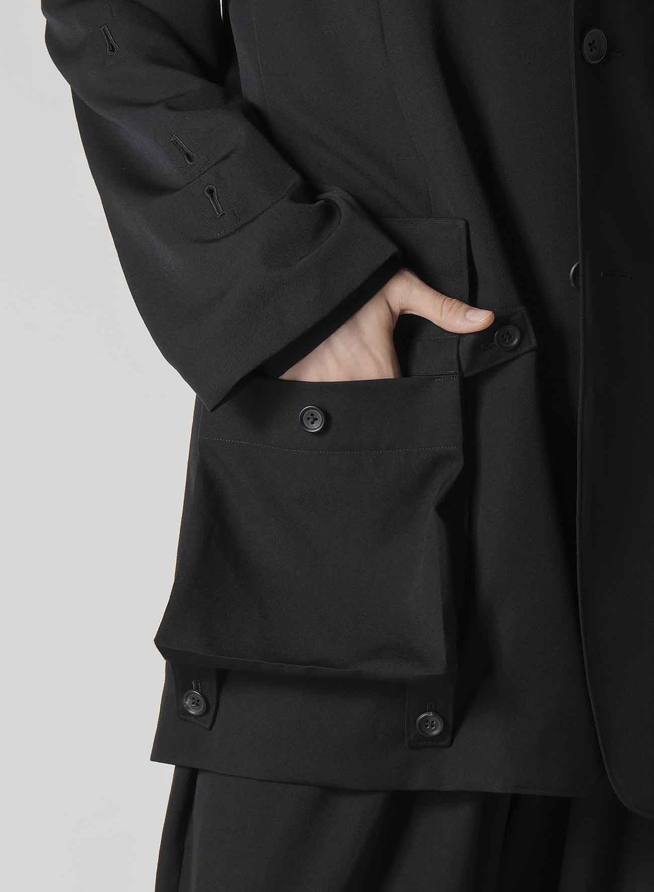 WOOL GABARDINE SLEEVE BUTTON DETTACHABLE POCKET JACKET