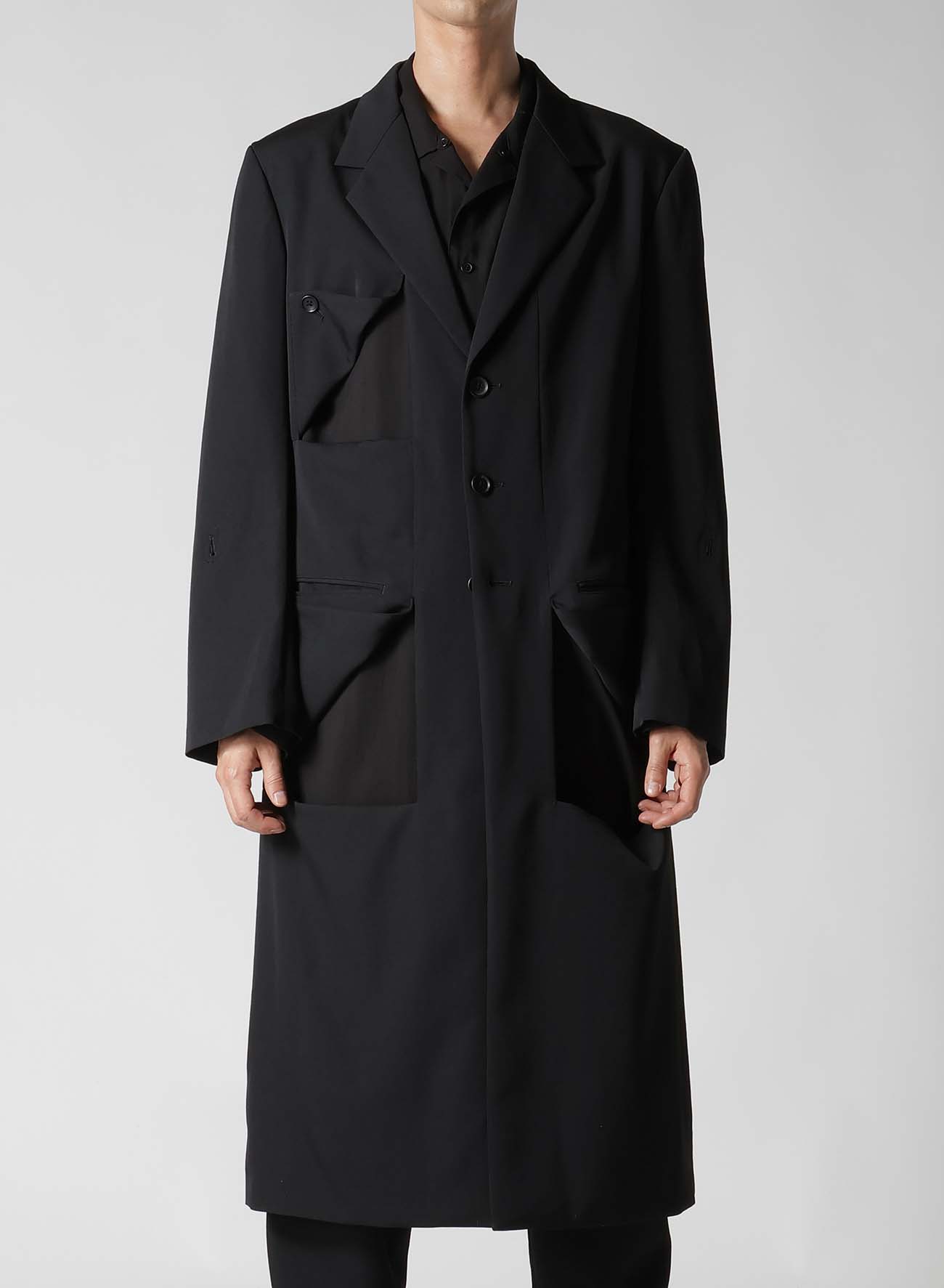 WOOL GABARDINE DIAGONAL BUTTON LONG JACKET