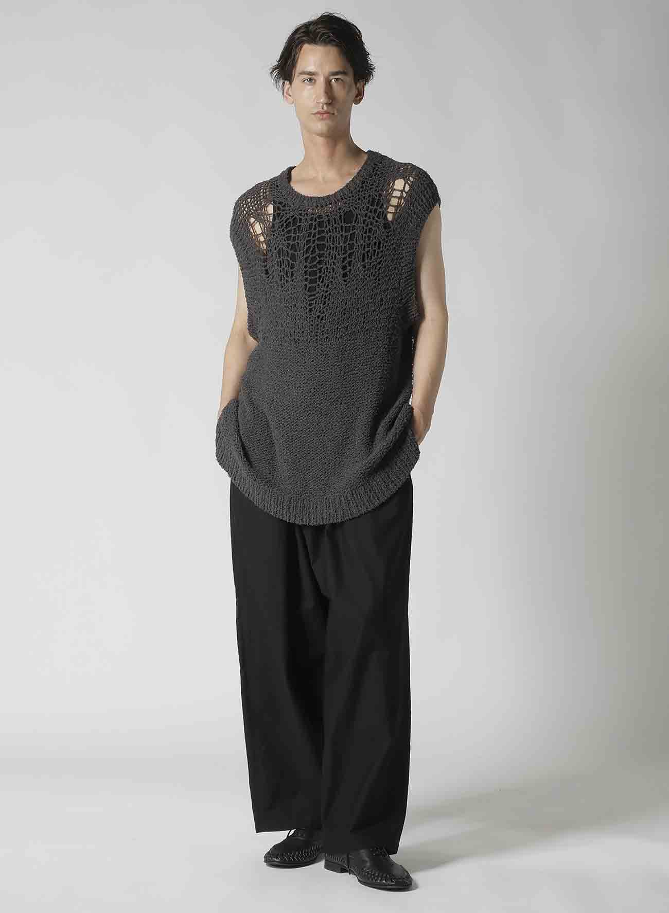 【Launching 10:00(JST), Jan 11】HAND KNITTED DAMAGE PROCESSED GARTER ROUND NECK VEST