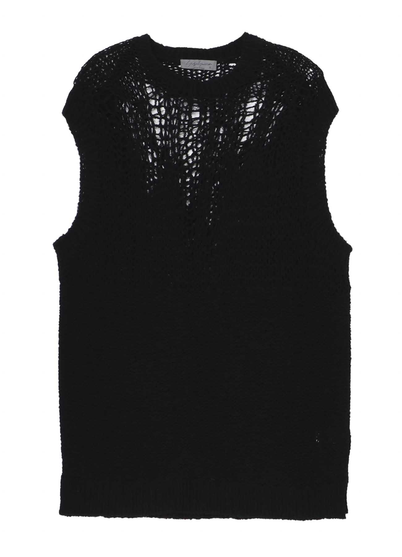 HAND KNITTED DAMAGE PROCESSED GARTER ROUND NECK VEST