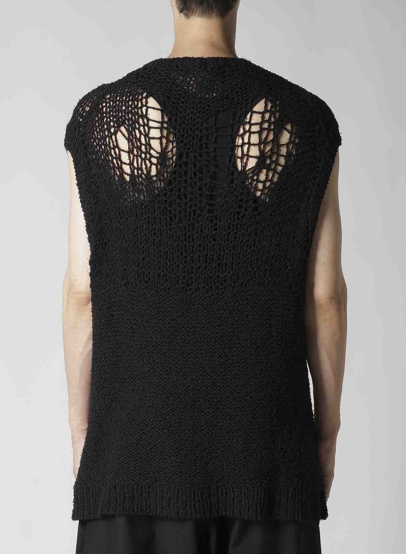 HAND KNITTED DAMAGE PROCESSED GARTER ROUND NECK VEST