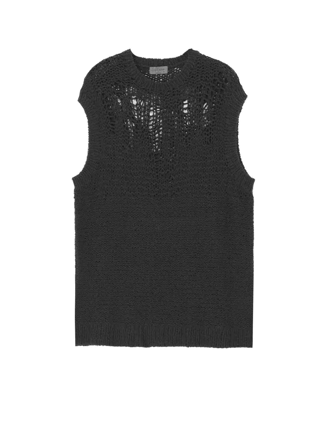 【Launching 10:00(JST), Jan 11】HAND KNITTED DAMAGE PROCESSED GARTER ROUND NECK VEST