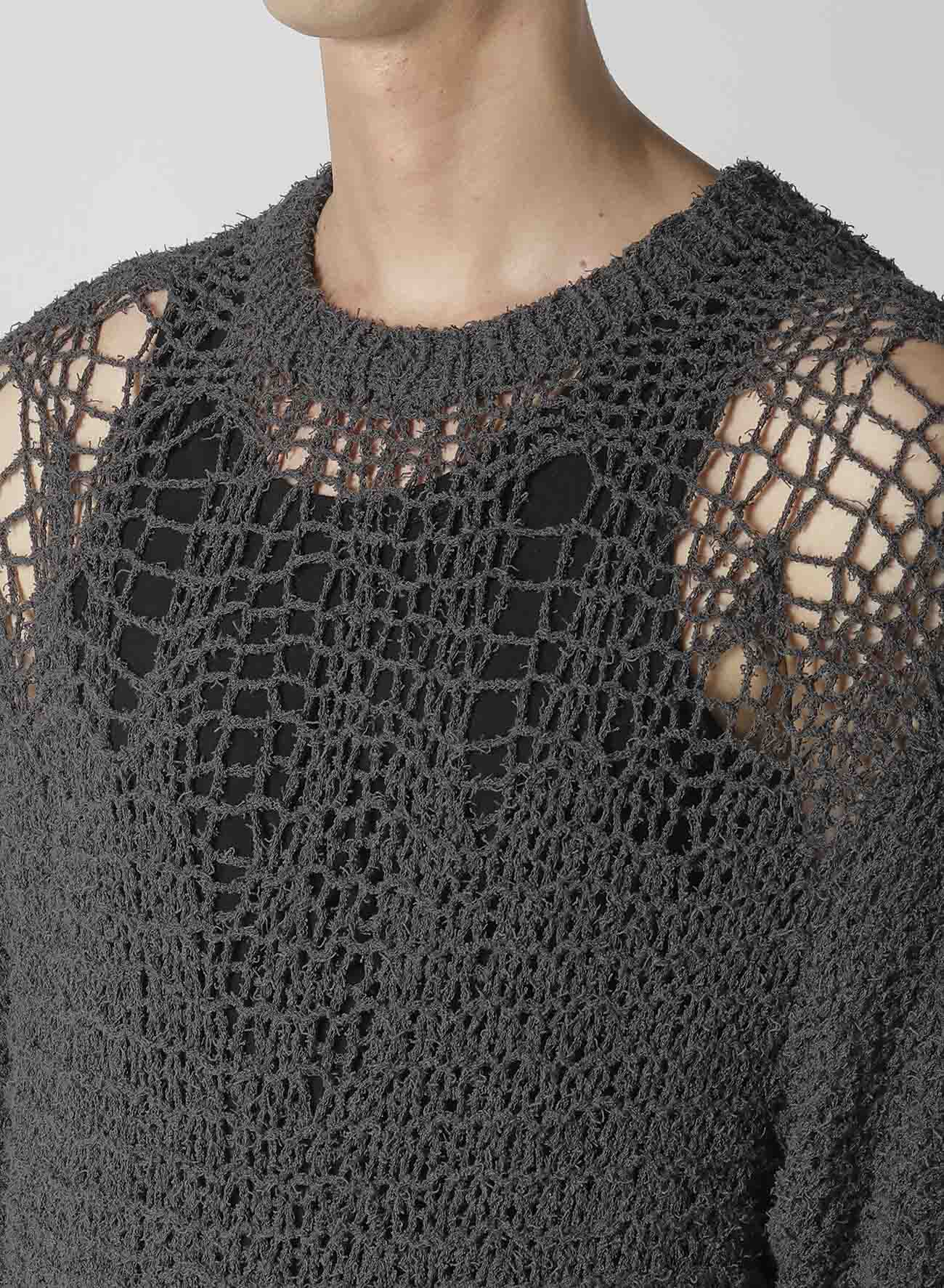 【Launching 10:00(JST), Jan 11】HAND KNITTED DAMAGE PROCESSED GARTER ROUND NECK LONG SLV