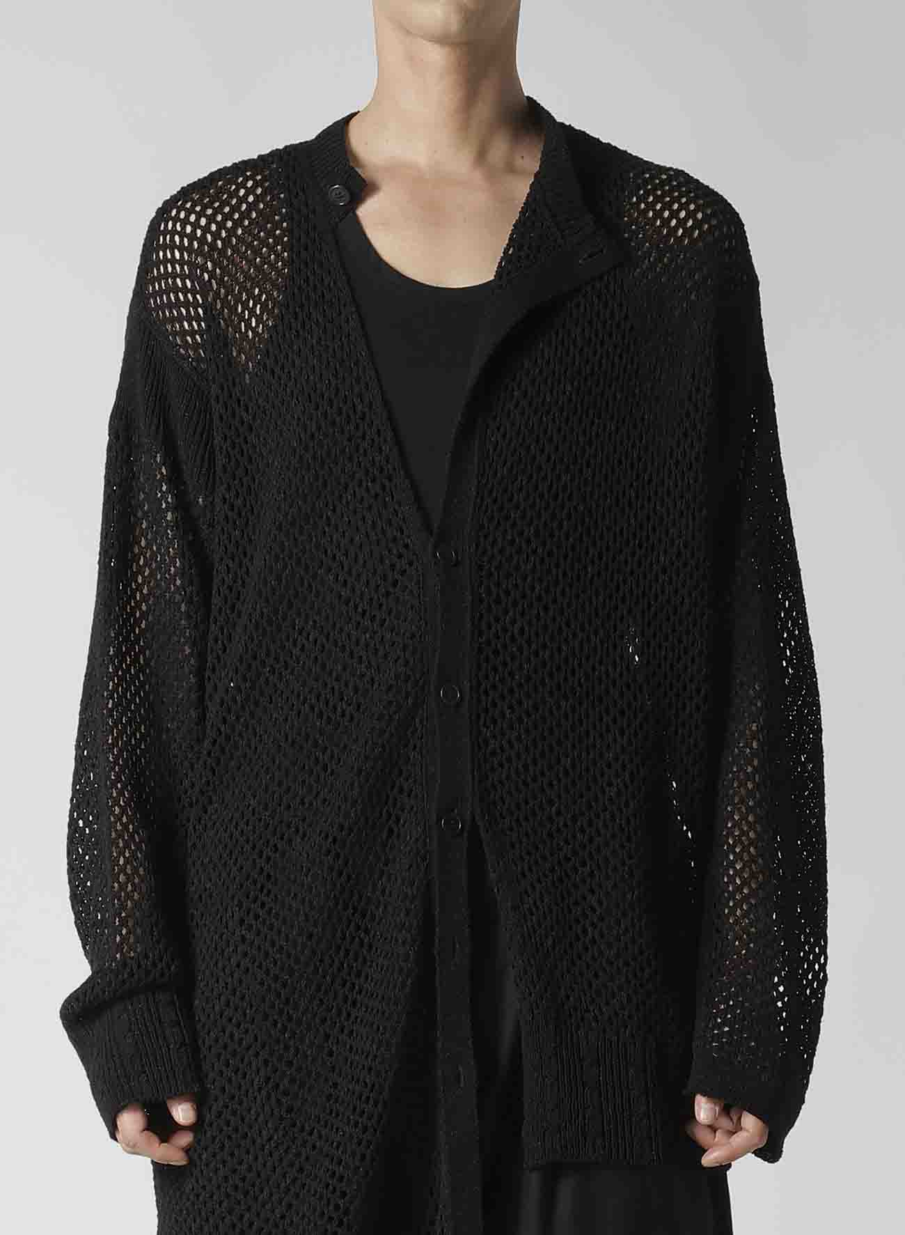 5G HEMMED PATTERN MESH ASYMMETRIC CARDIGAN