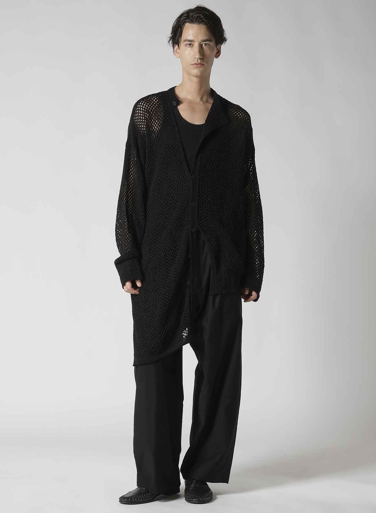 5G HEMMED PATTERN MESH ASYMMETRIC CARDIGAN