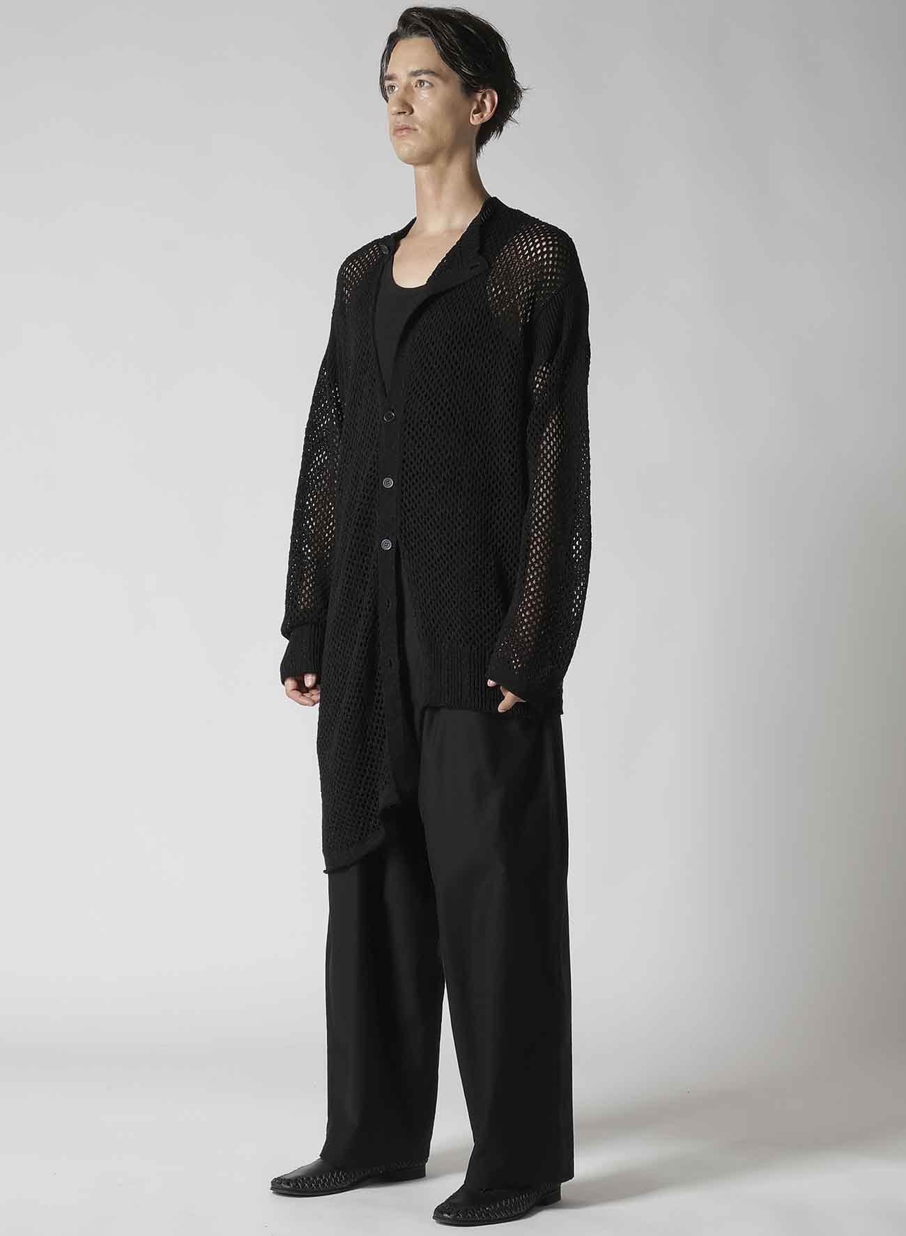 5G HEMMED PATTERN MESH ASYMMETRIC CARDIGAN