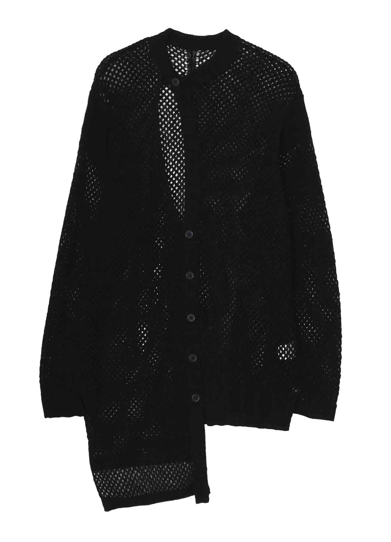 5G HEMMED PATTERN MESH ASYMMETRIC CARDIGAN