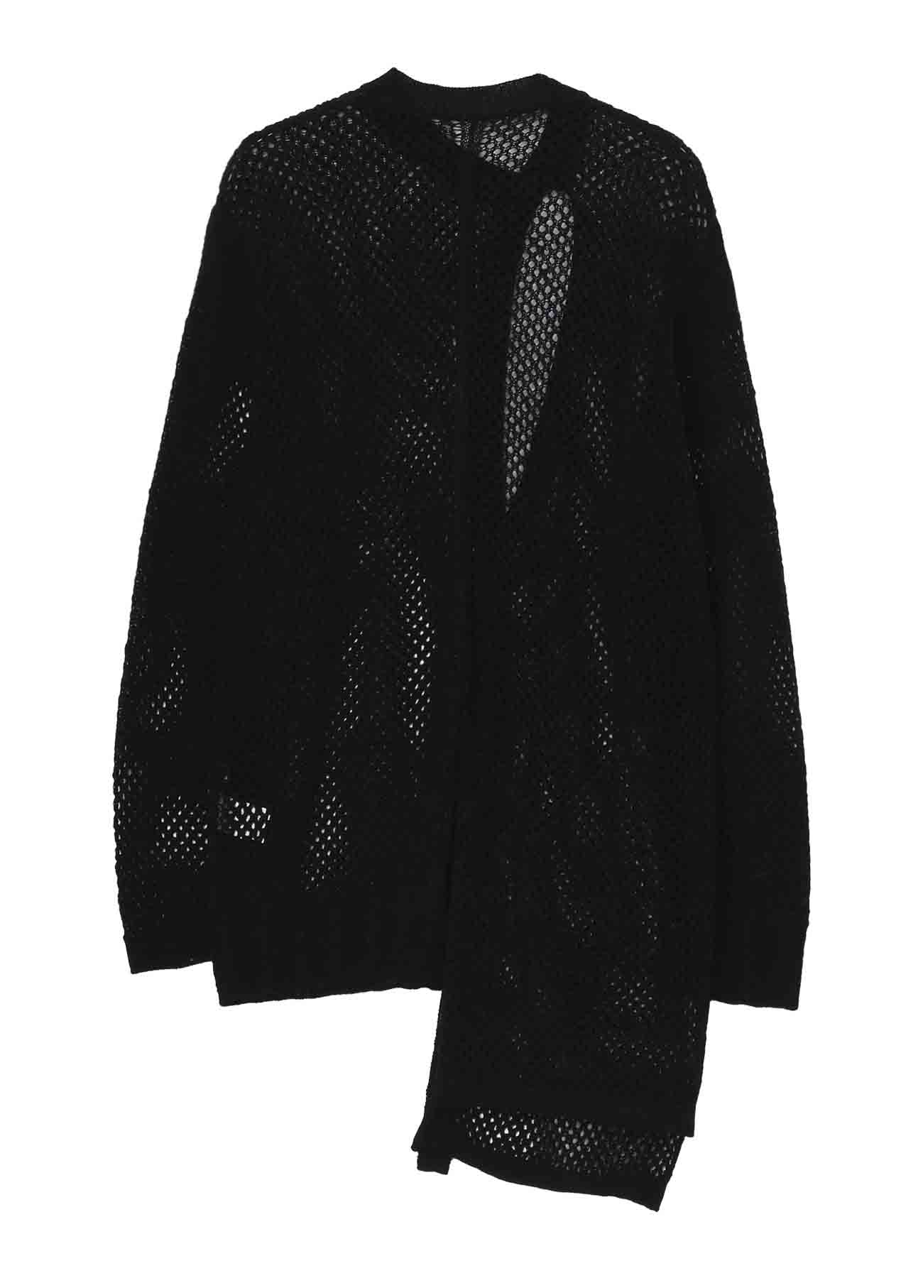 5G HEMMED PATTERN MESH ASYMMETRIC CARDIGAN