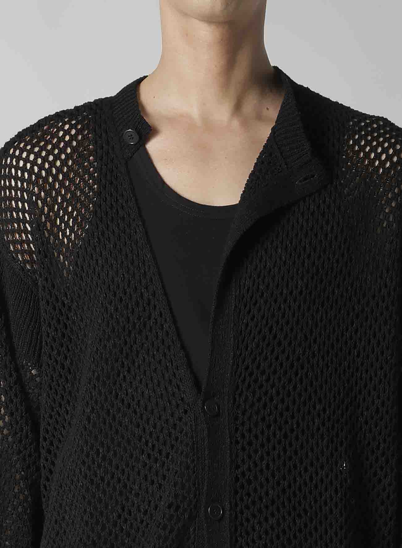 5G HEMMED PATTERN MESH ASYMMETRIC CARDIGAN