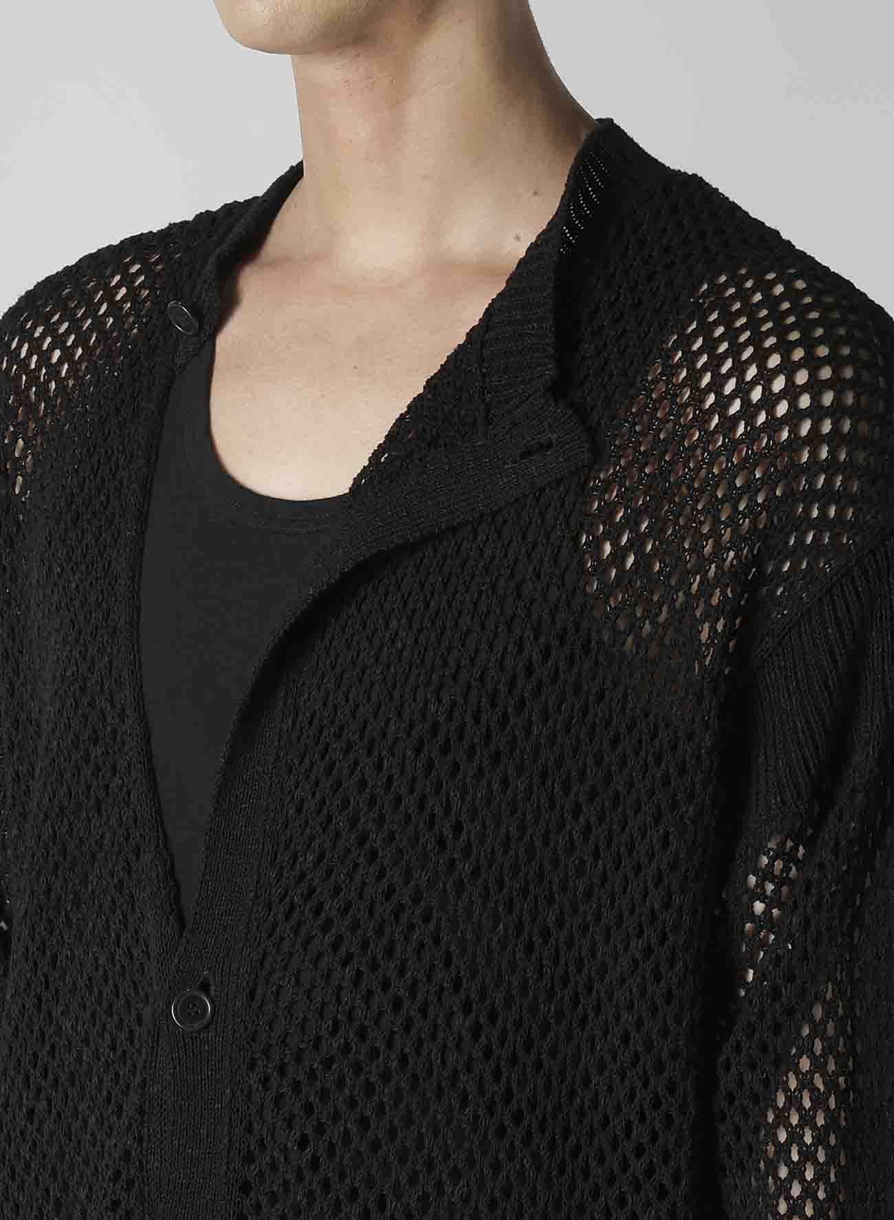 5G HEMMED PATTERN MESH ASYMMETRIC CARDIGAN