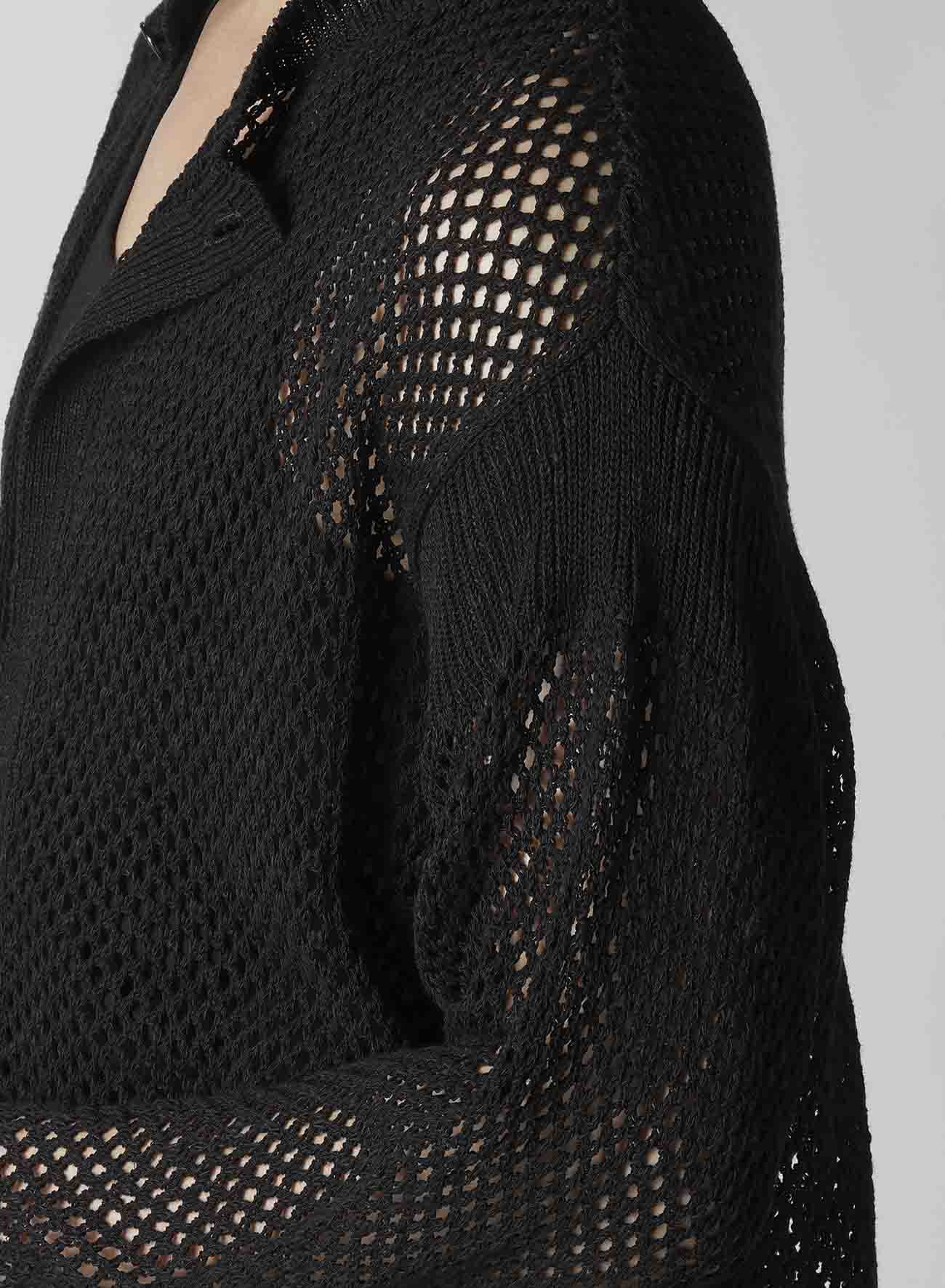 5G HEMMED PATTERN MESH ASYMMETRIC CARDIGAN