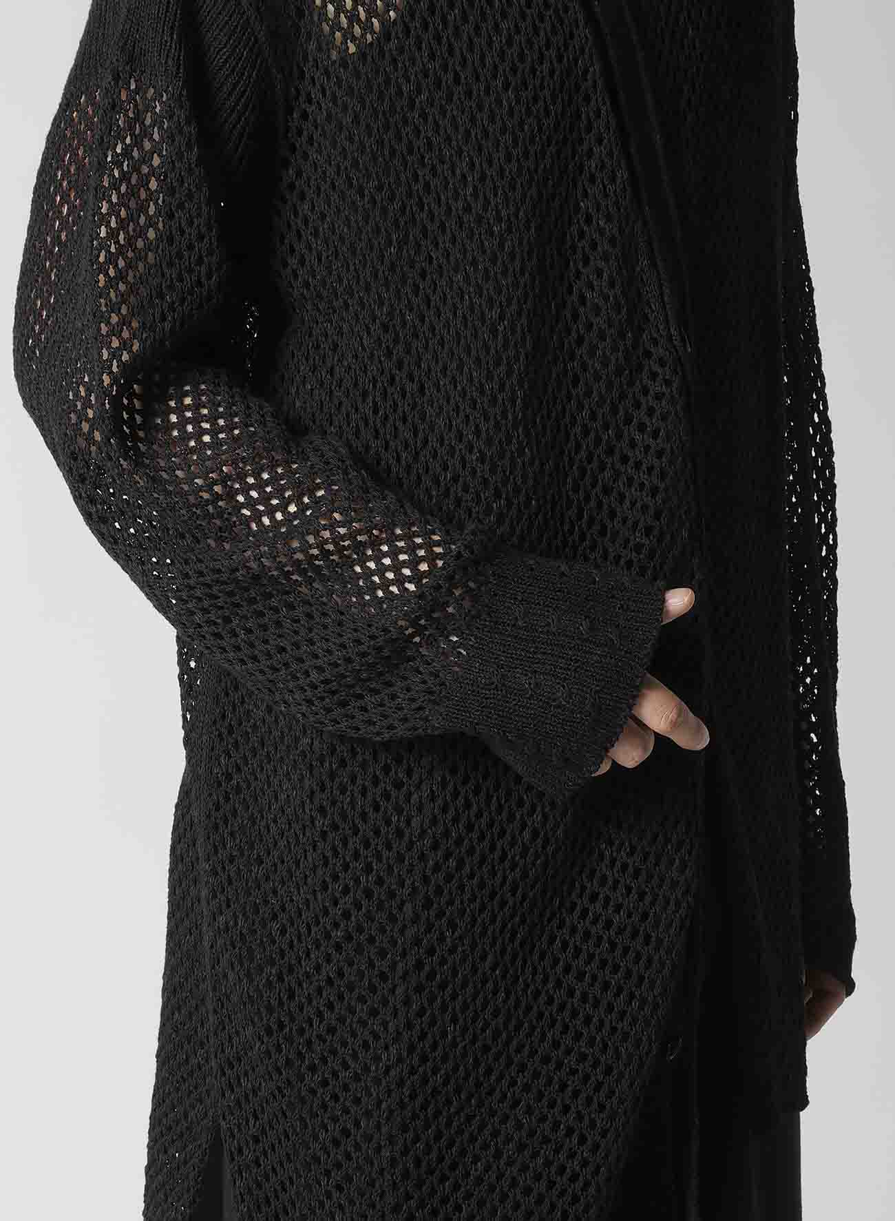 5G HEMMED PATTERN MESH ASYMMETRIC CARDIGAN