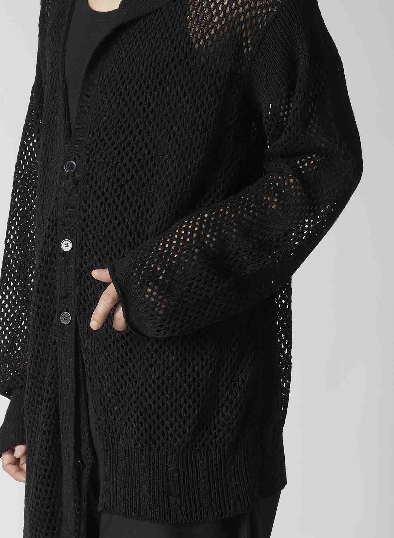 5G HEMMED PATTERN MESH ASYMMETRIC CARDIGAN