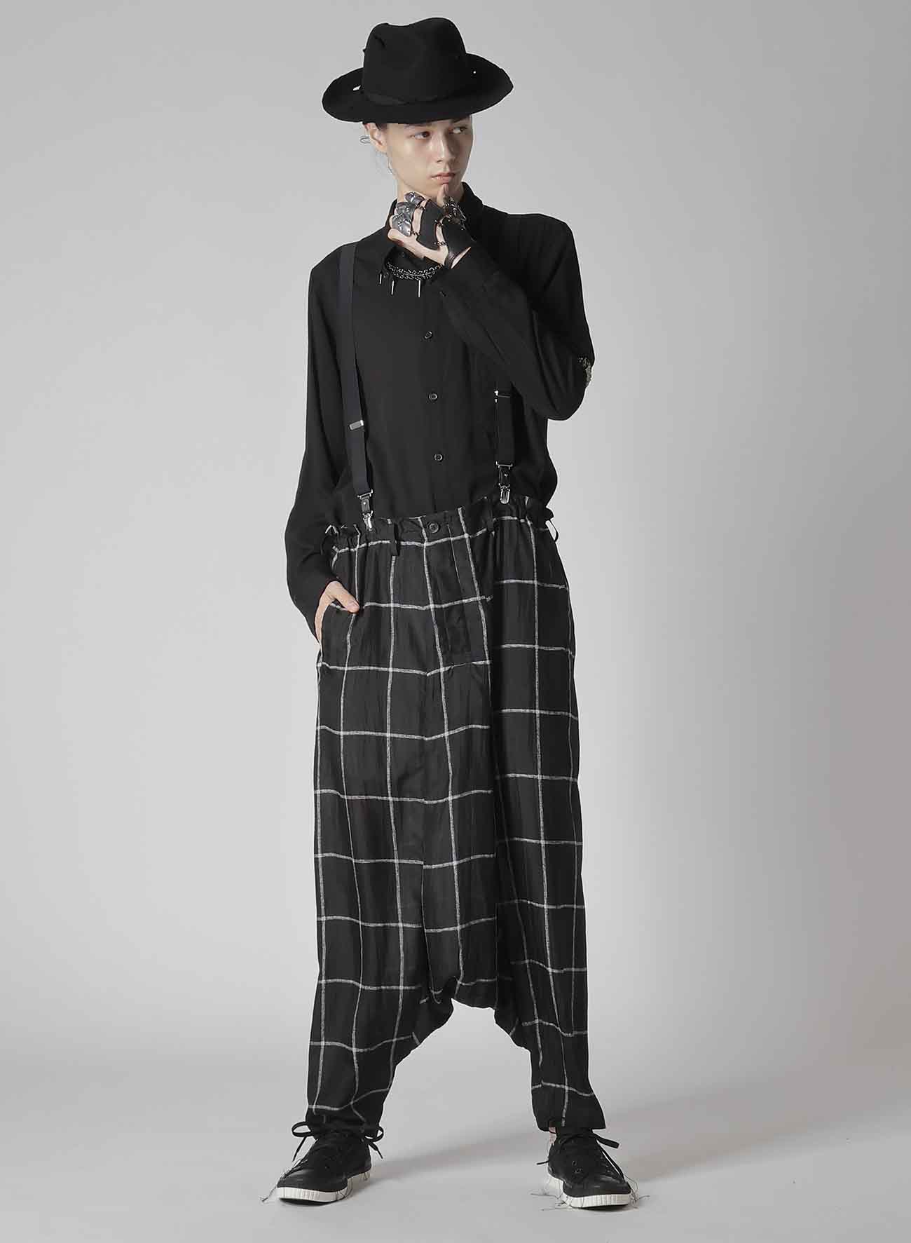 SIMPLE CHECK BLACK PLAID SARROUEL PANTS