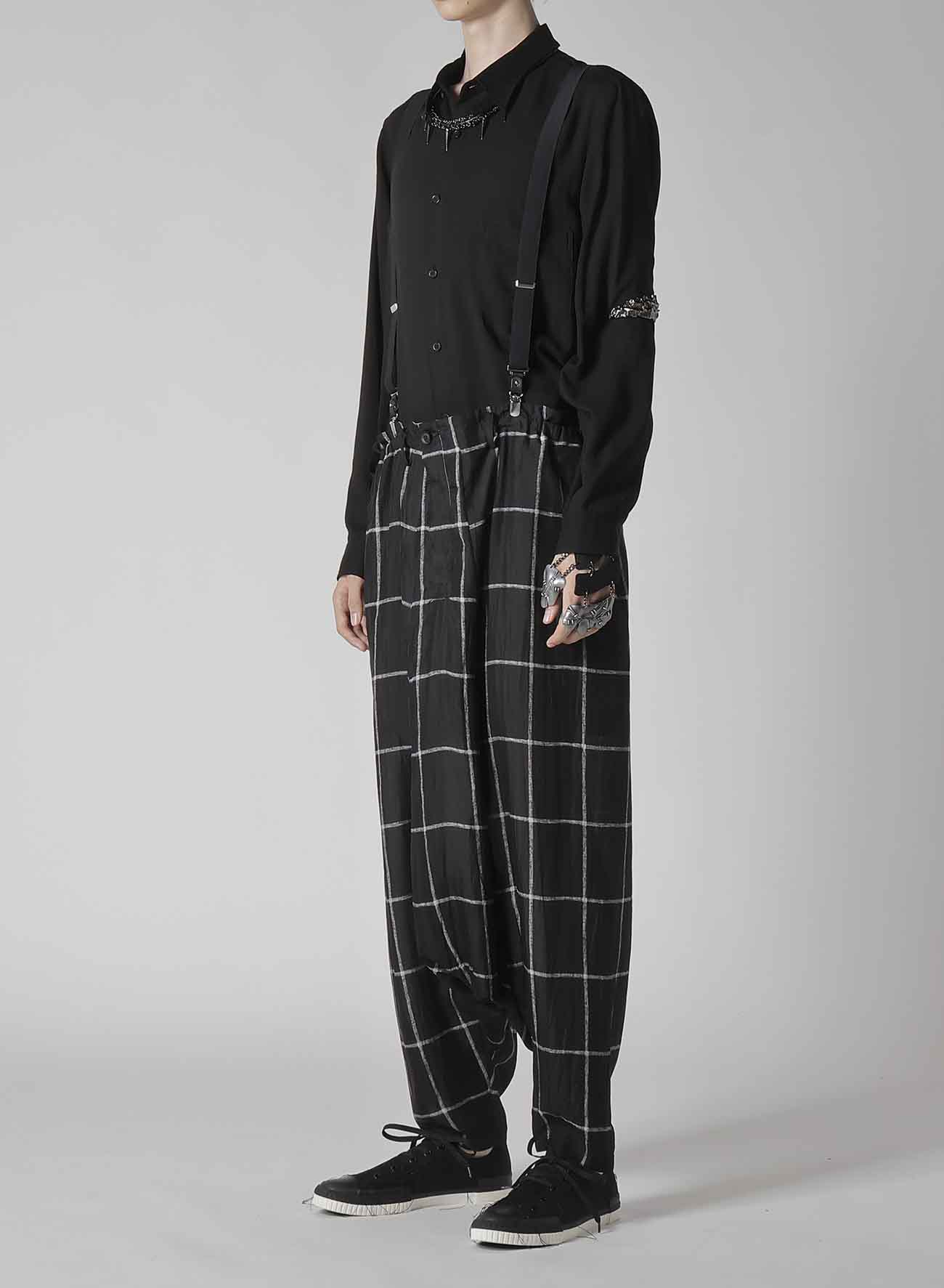 SIMPLE CHECK BLACK PLAID SARROUEL PANTS