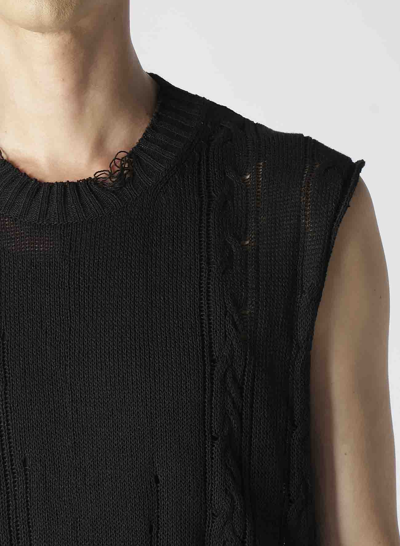 DAMAGE PROCESSED JERSEY CABLE KNIT VEST