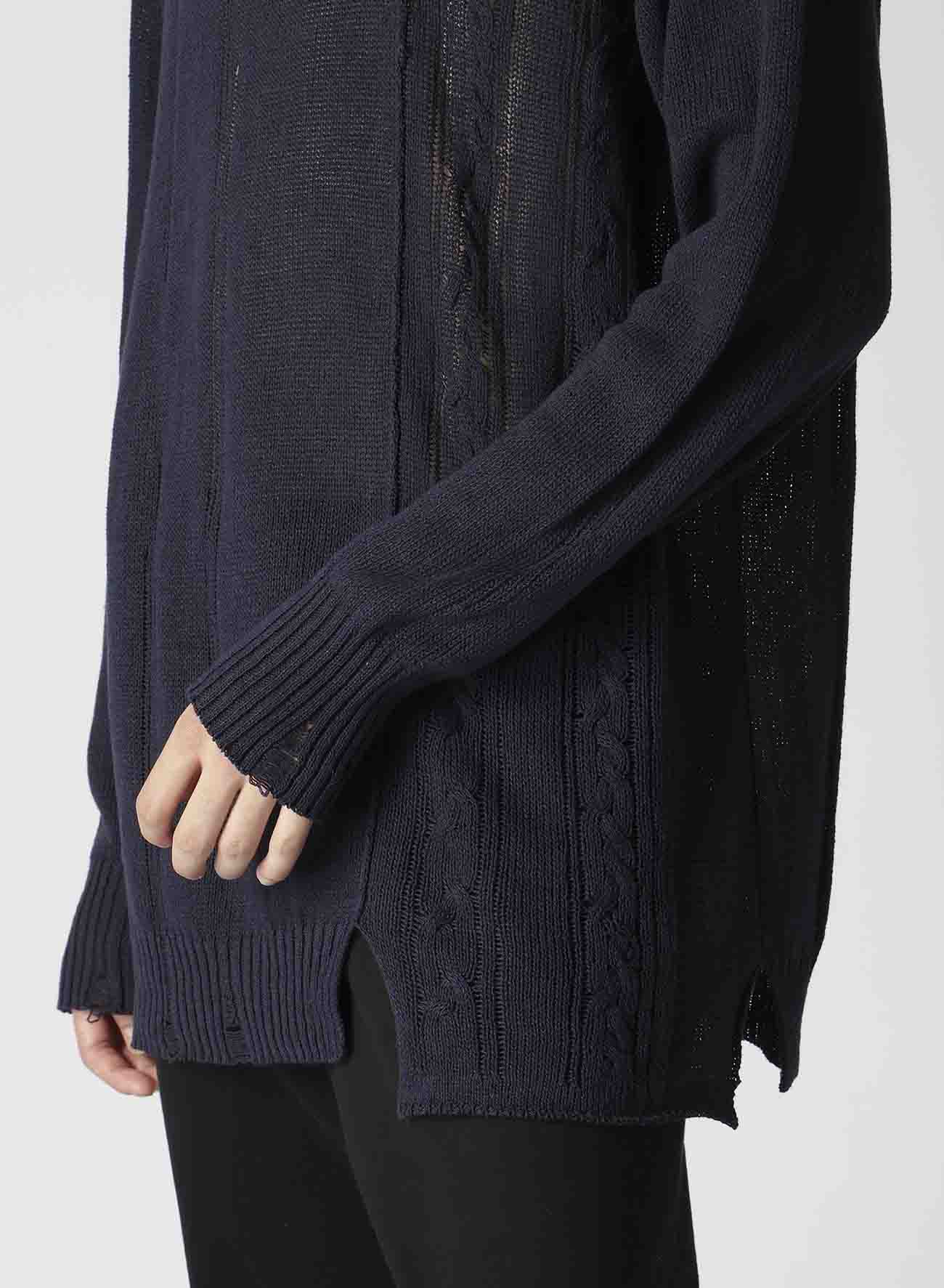 DAMAGE PROCESSED JERSEY CABLE KNITTED PULLOVER