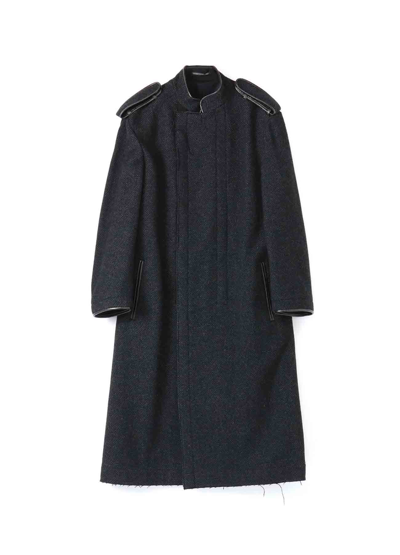 DOBBY TWEED LEATHER PIPING STAND COAT
