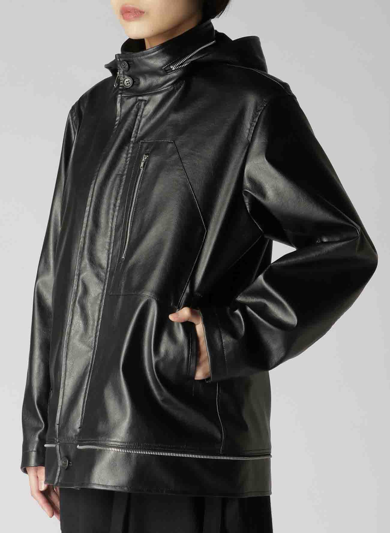 Fulling Cloth/Fake Leather Layered Coat