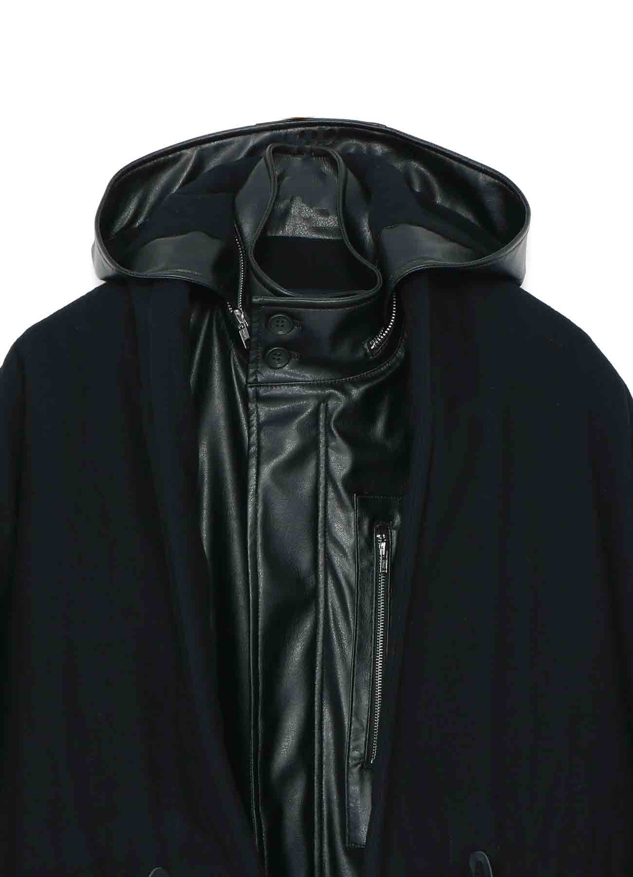 Fulling Cloth/Fake Leather Layered Coat