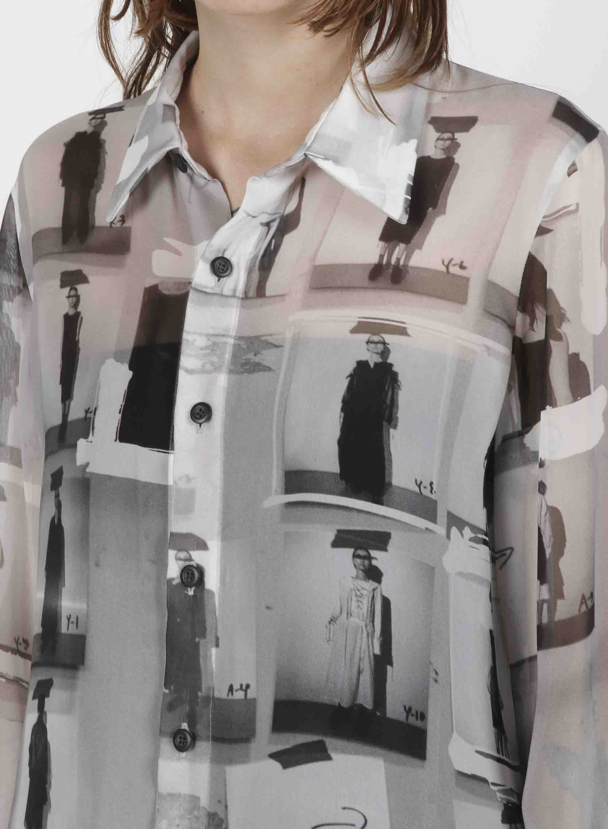 Sew Basting Picture Print Slit Sleeve Long Shirt
