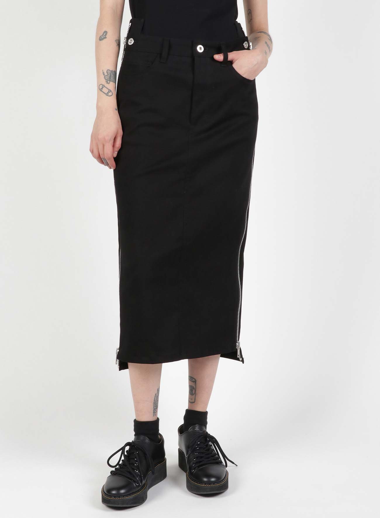 Stretch Drill Side Zip Tight Skirt