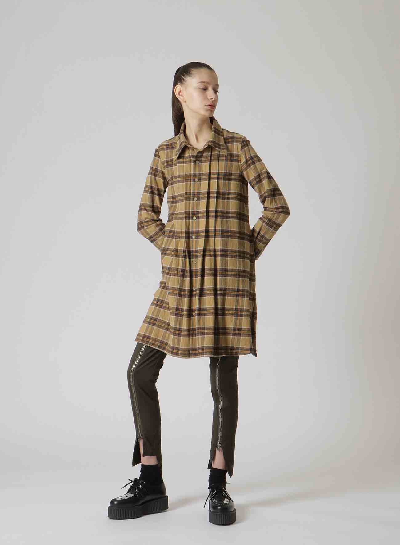 PLAID FLANNEL SHIRT WITH FRONT PLEATS