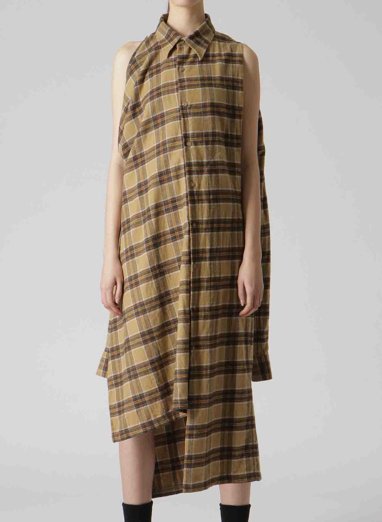 PLAID FLANNEL ASYMMETRIC SHIRT DRESS