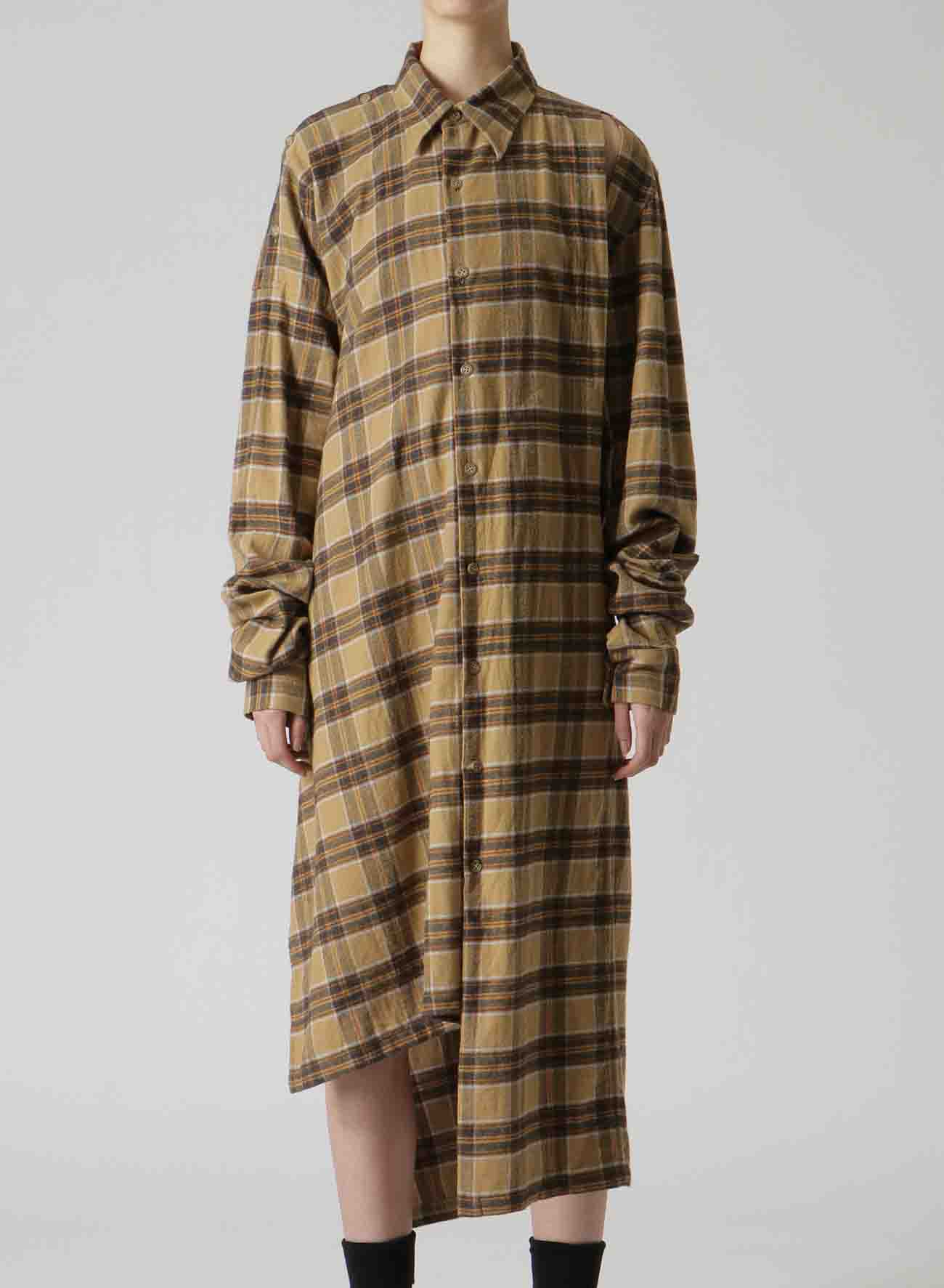 PLAID FLANNEL ASYMMETRIC SHIRT DRESS